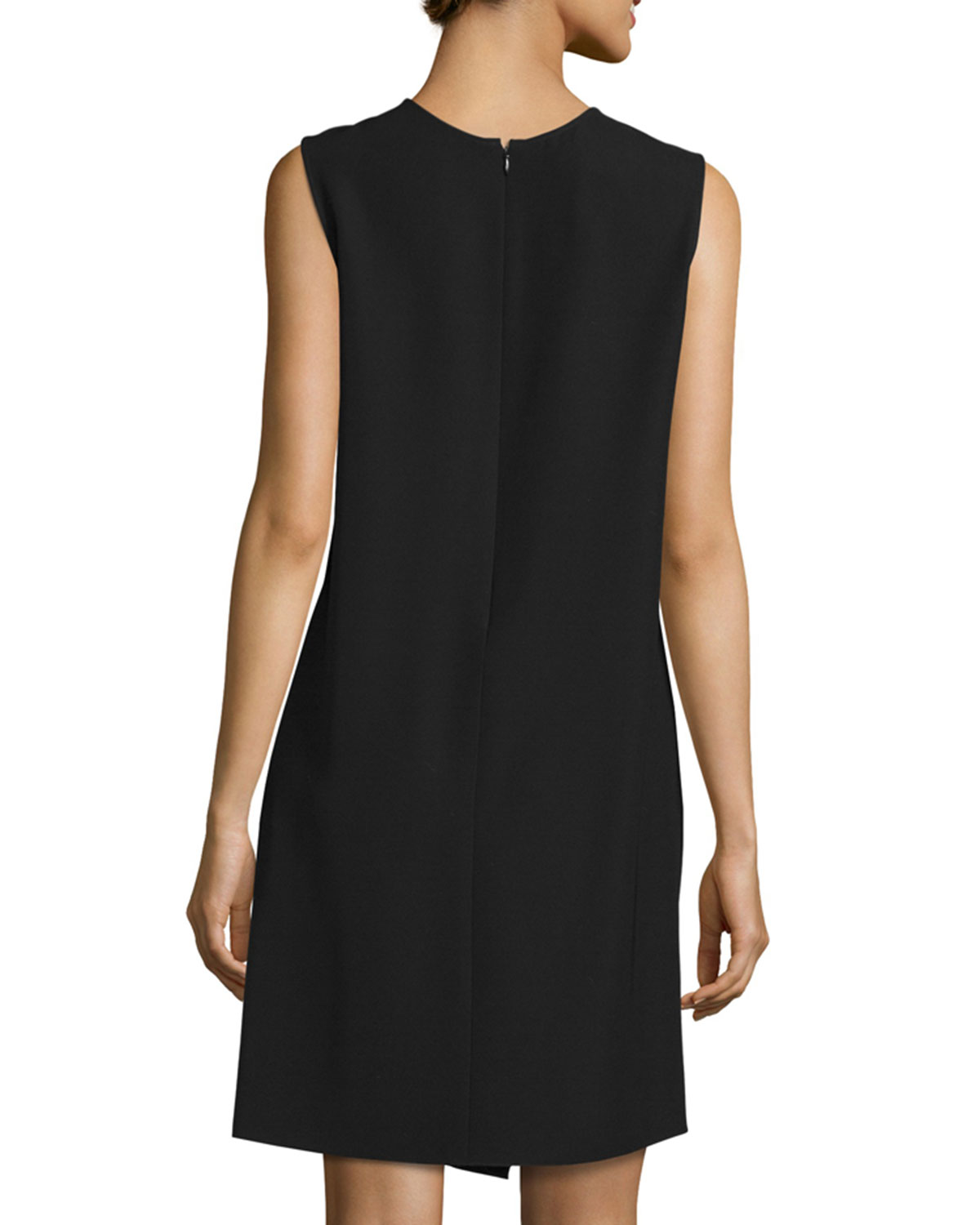 Sleeveless Drape-Front Shift Dress, Black