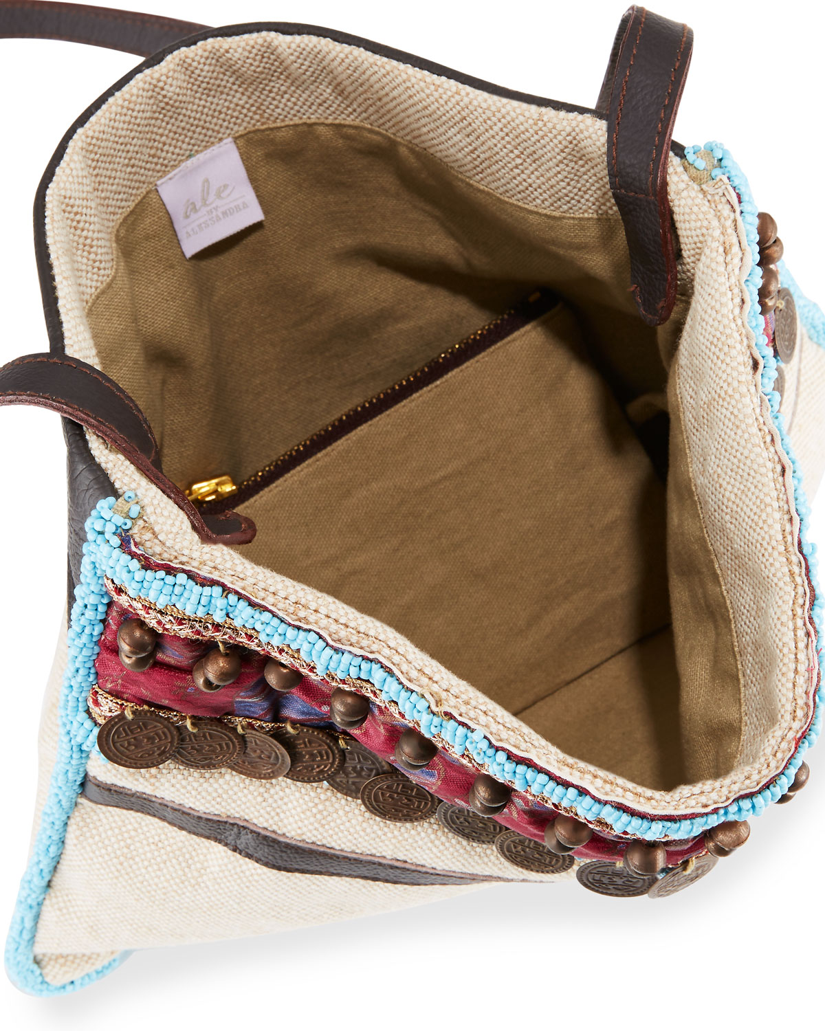 Calista Beaded & Embellished Beach Crossbody Bag, Beige