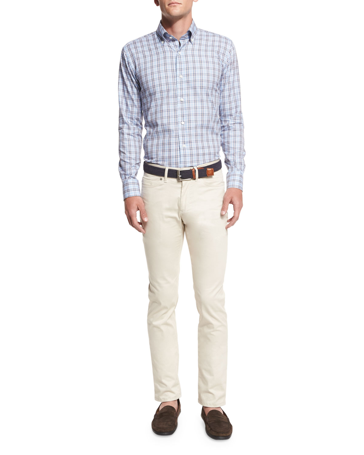 Cambridge Plaid Sport Shirt, Imperial Turquoise