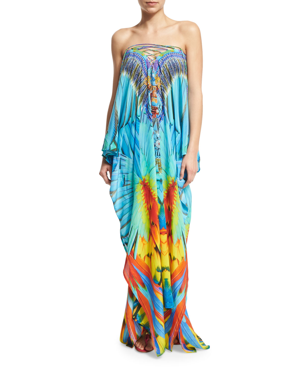 Lace-Up Silk Crepe Kaftan, Flightful 