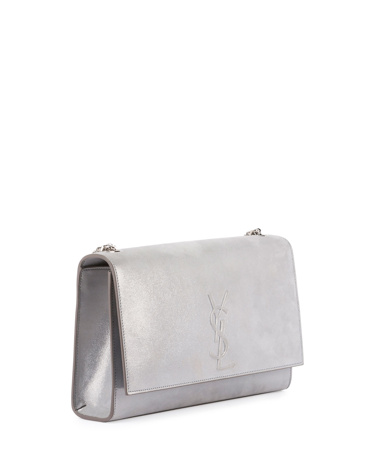 Kate Monogram Medium Suede Chain Shoulder Bag, Silver