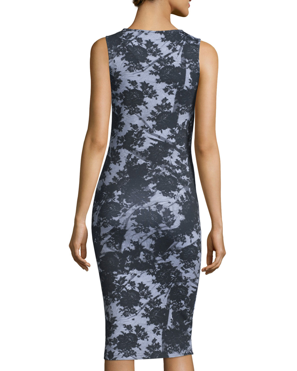 Sleeveless Floral Trompe l'Oeil Jersey Dress