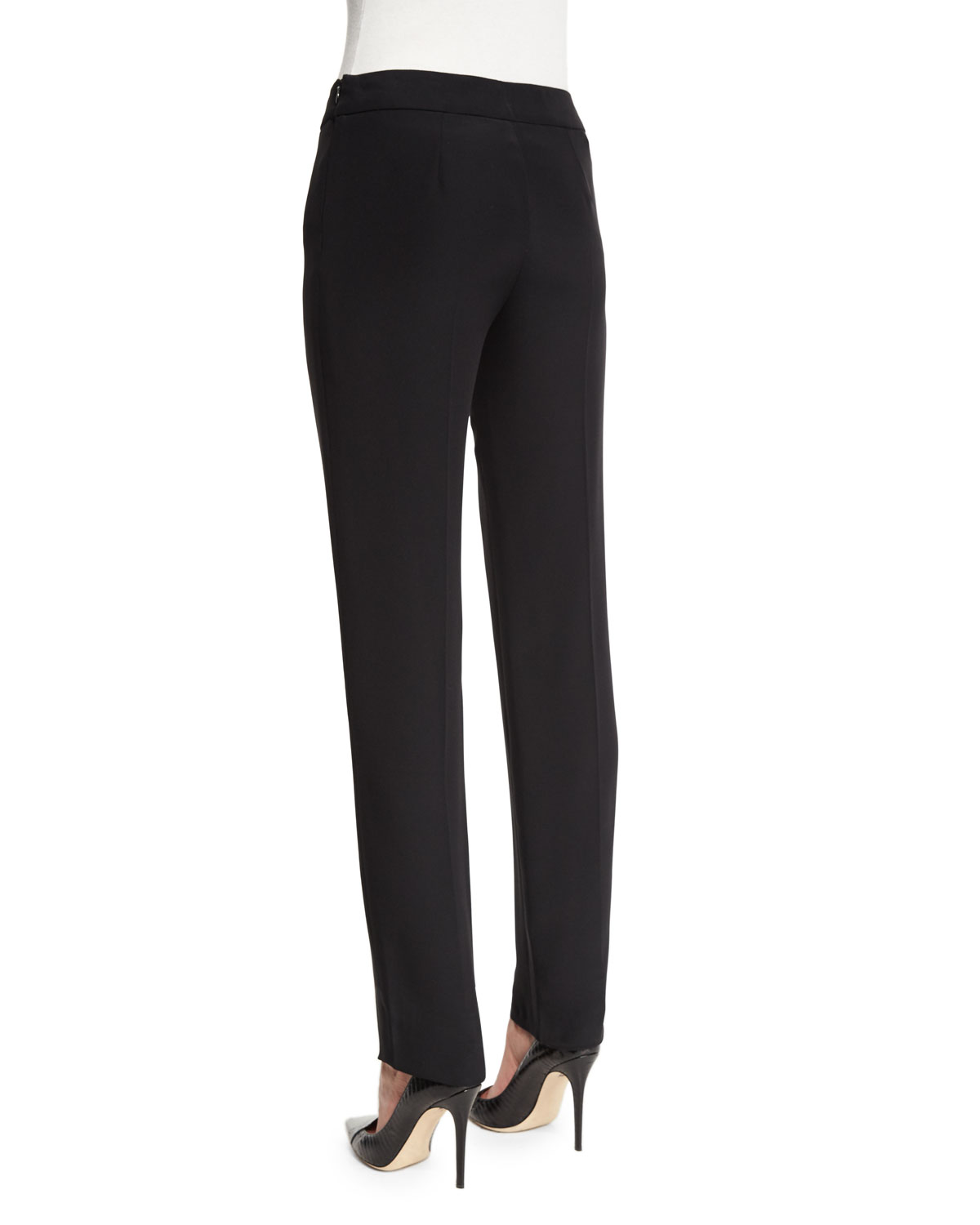 Side-Zip Slim-Leg Cady Pants, Black