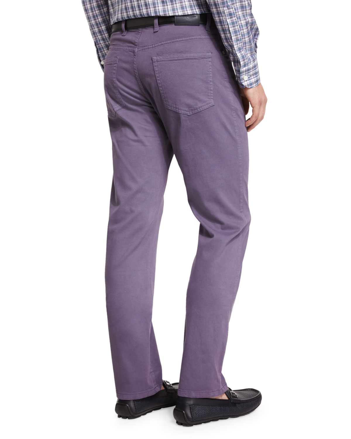 Five-Pocket Stretch-Cotton Pants, Purple