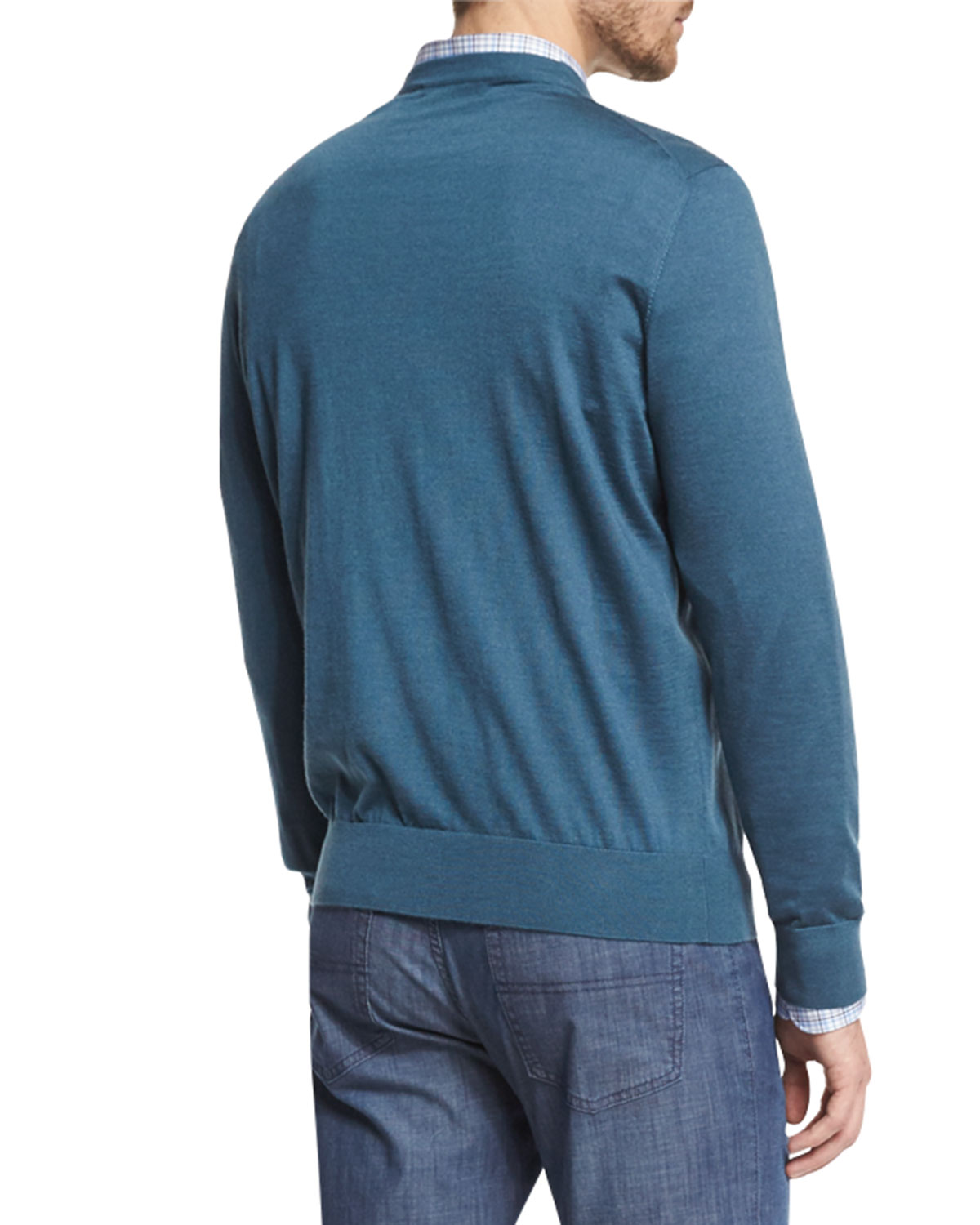 Cashmere-Blend Button-Down Cardigan, Teal