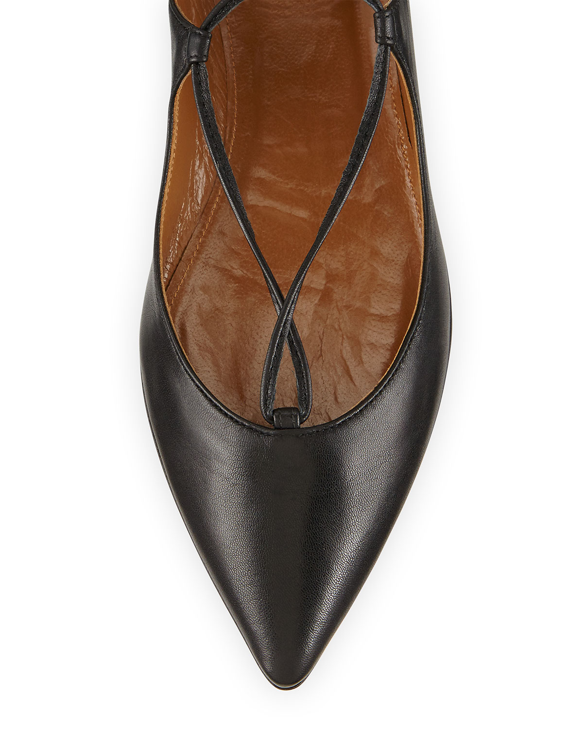 Christy Lace-Up Pointed-Toe Flat, Black