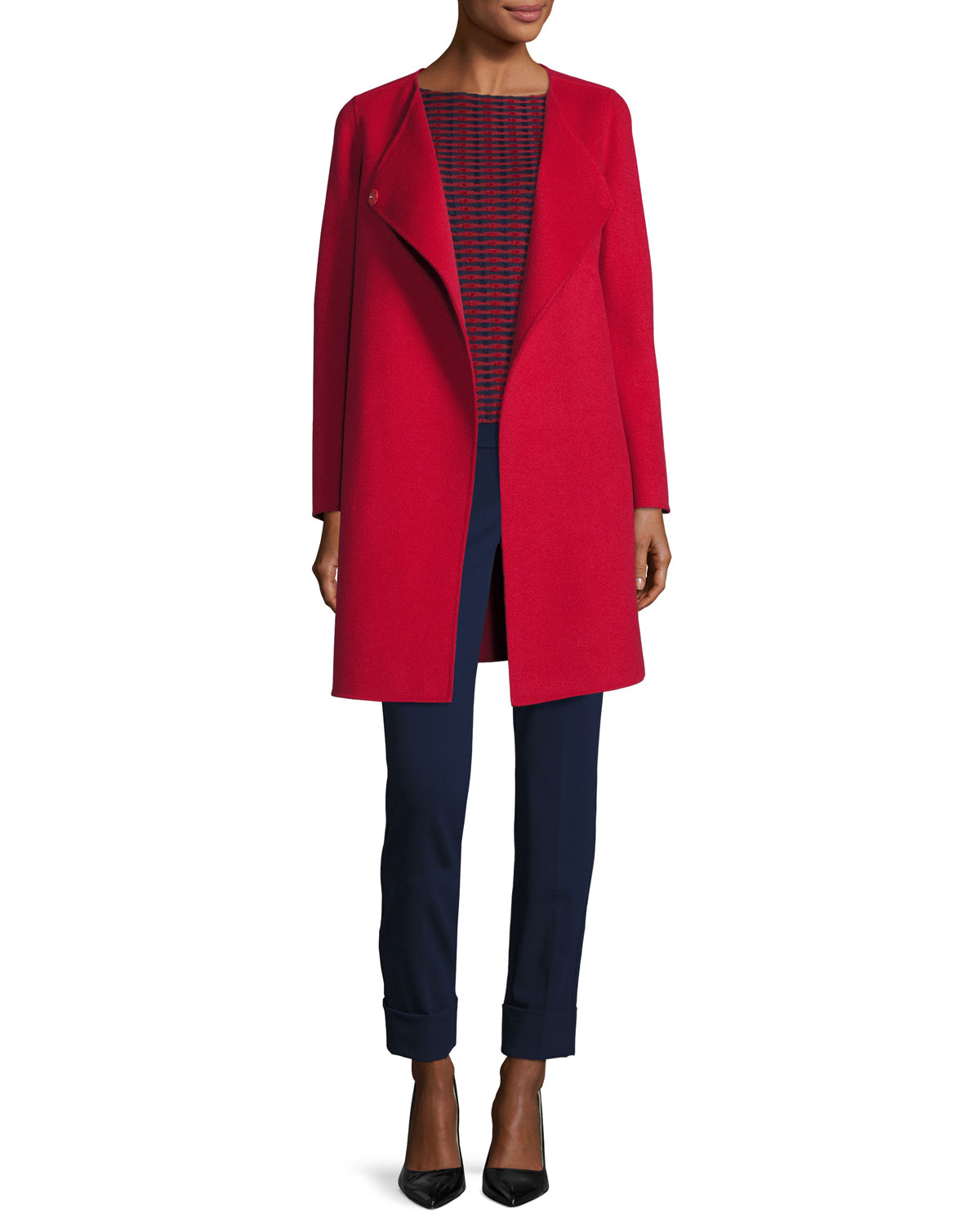 Double-Faced Wool Wrap Coat, Red