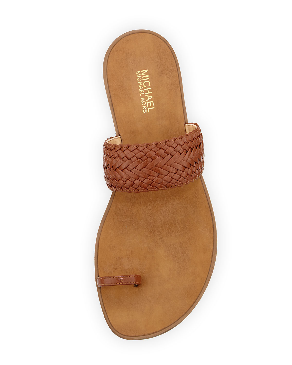 Daniella Braided Leather Flat Sandal, Luggage