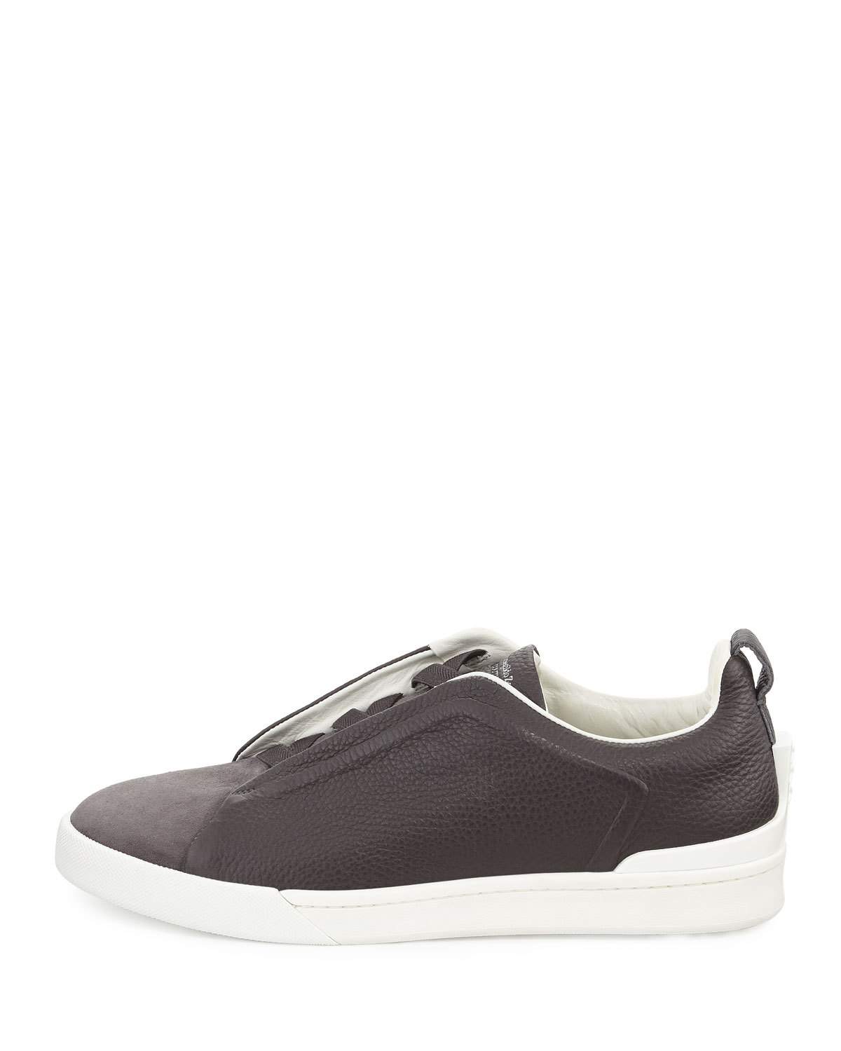 Couture Men's Triple-Stitch Leather & Suede Low-Top Sneaker, Gray