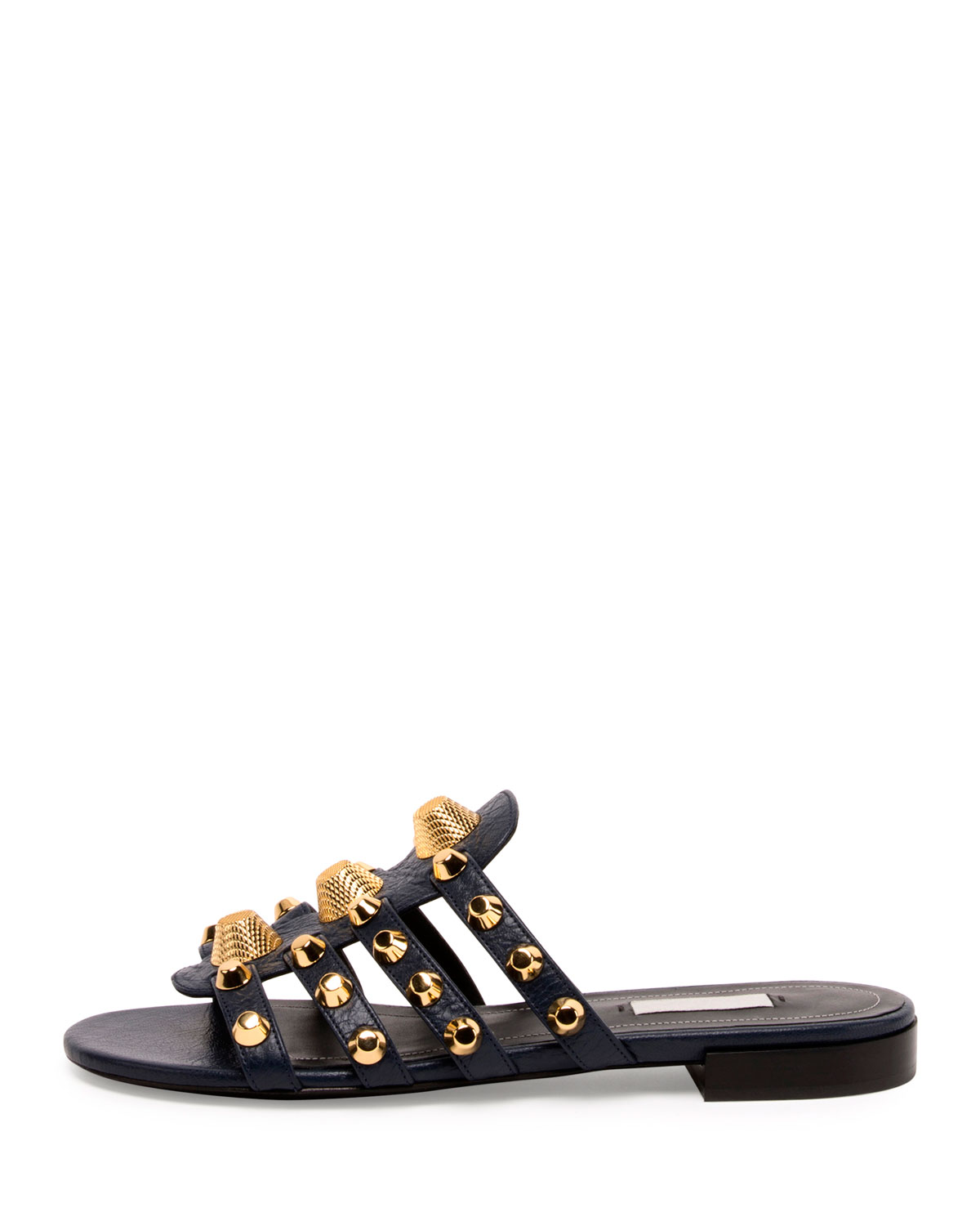 Studded Caged Flat Slide Sandal, Bleu Obscur