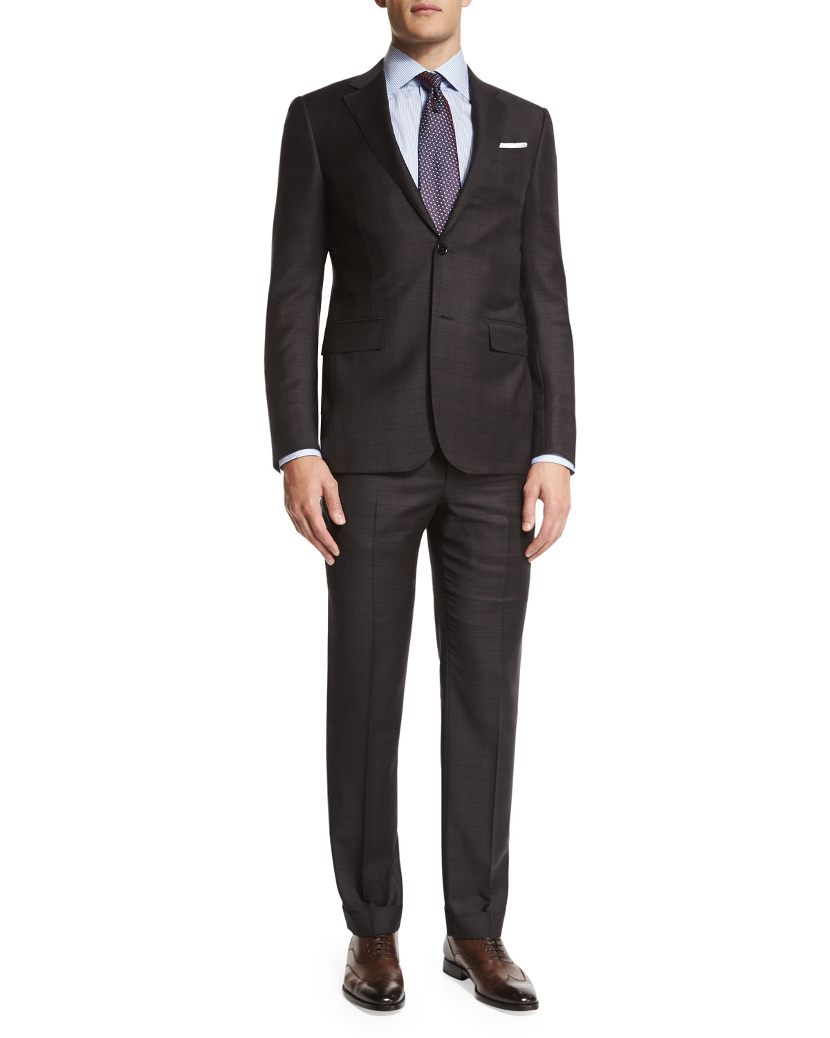 Trofeo Wool Plaid Two-Piece Suit, Brown/Charcoal