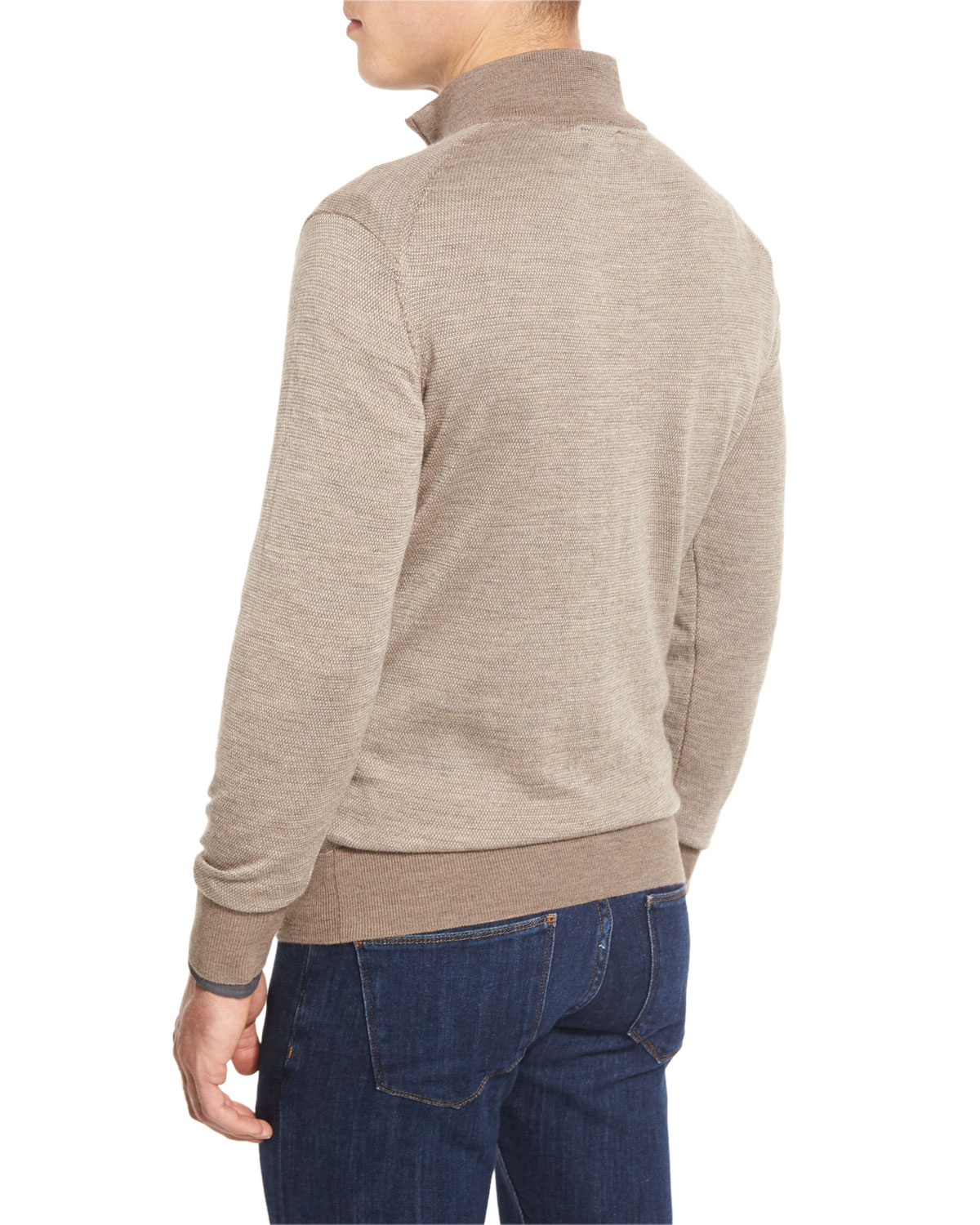 Merino-Blend Micro-Stripe Quarter-Zip Sweater