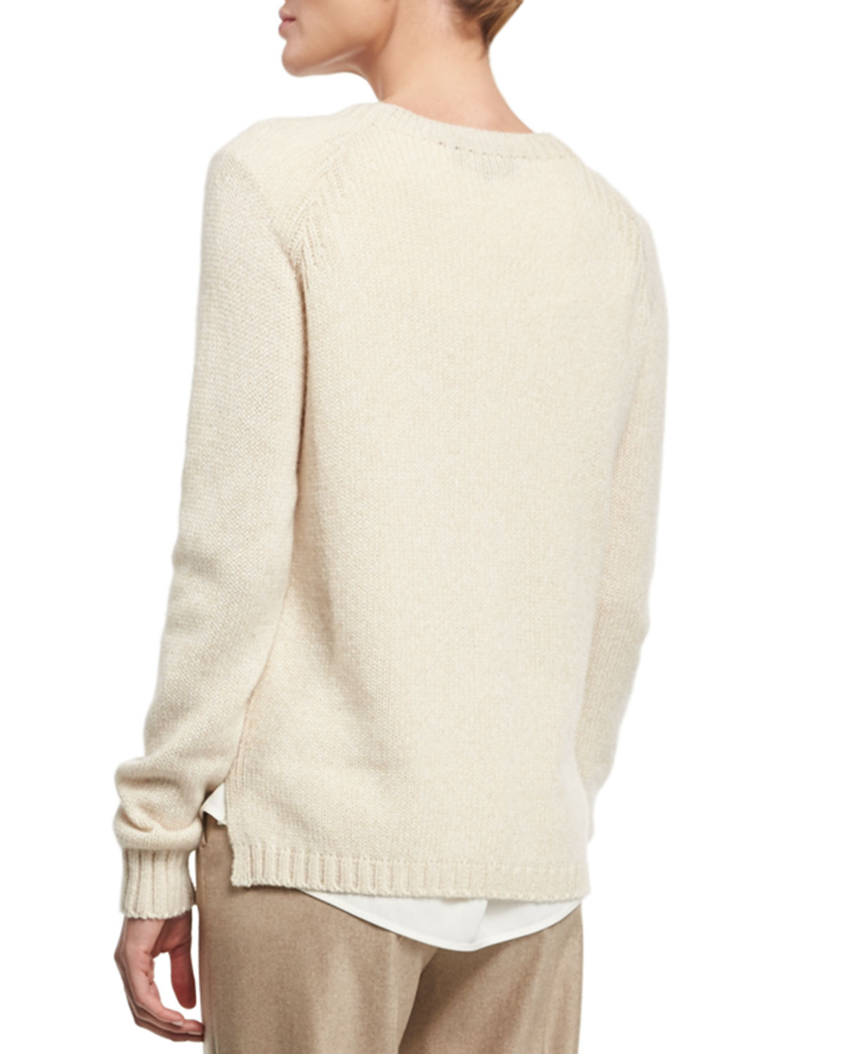 Long-Sleeve Cashmere Sweater, Fancy Tapioca