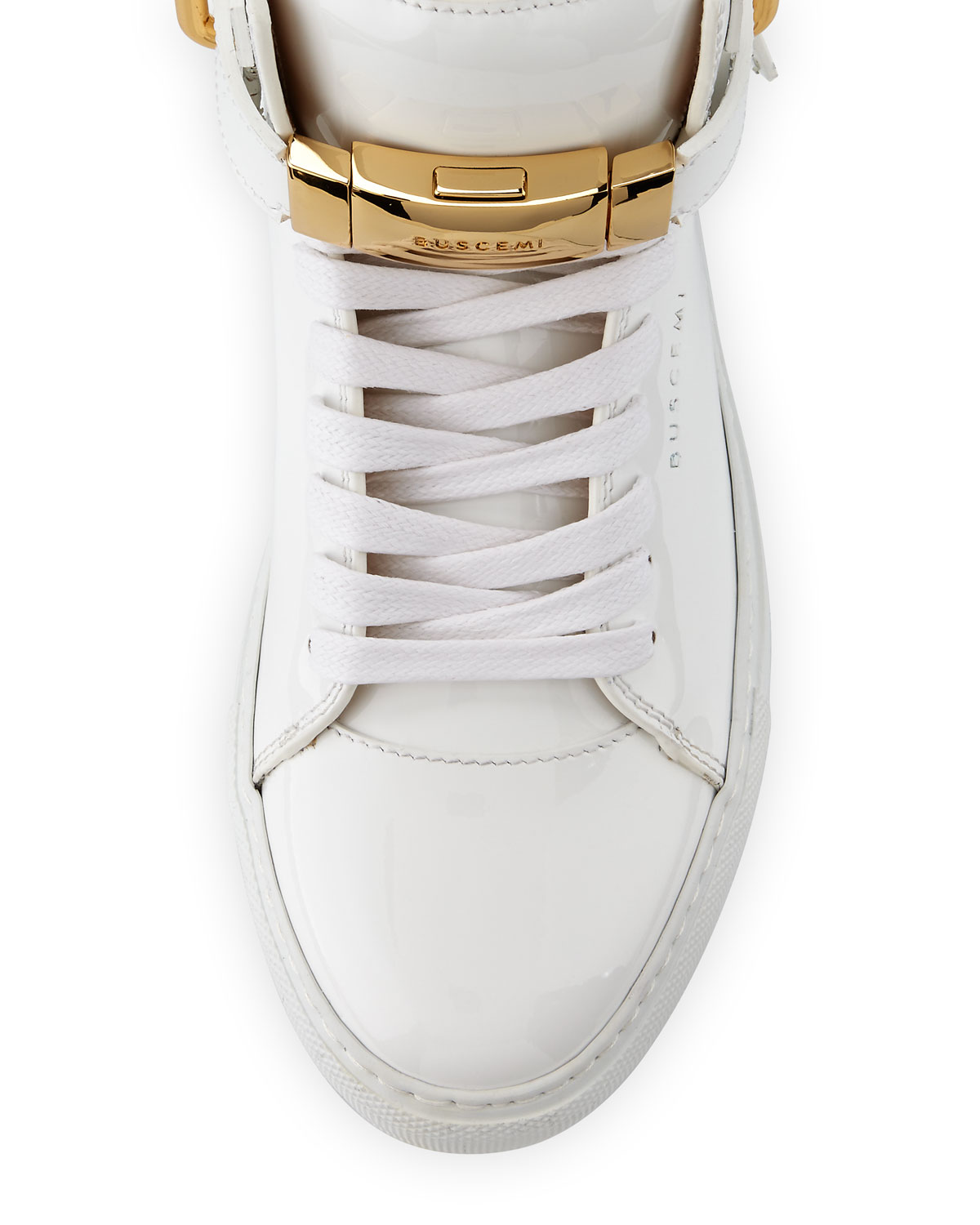 Women's 100mm Belted Patent High-Top Sneaker, White