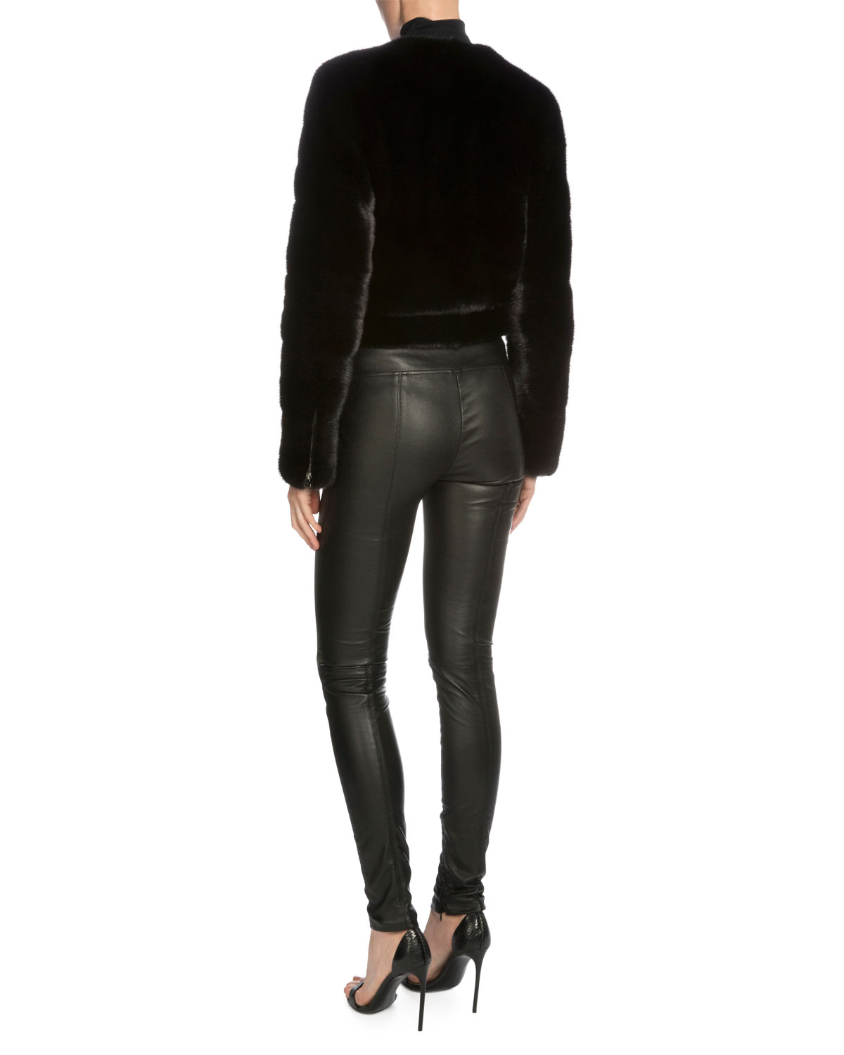 Mink Fur Cropped Jacket, Black