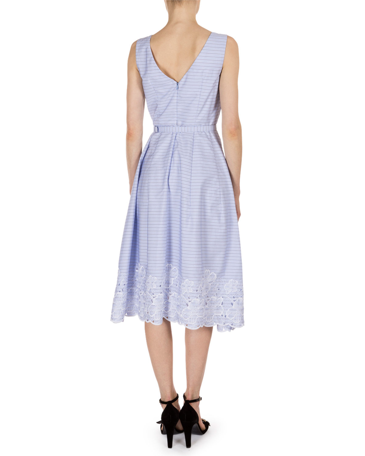 Striped Broderie Anglaise Sleeveless Dress, Blue/White