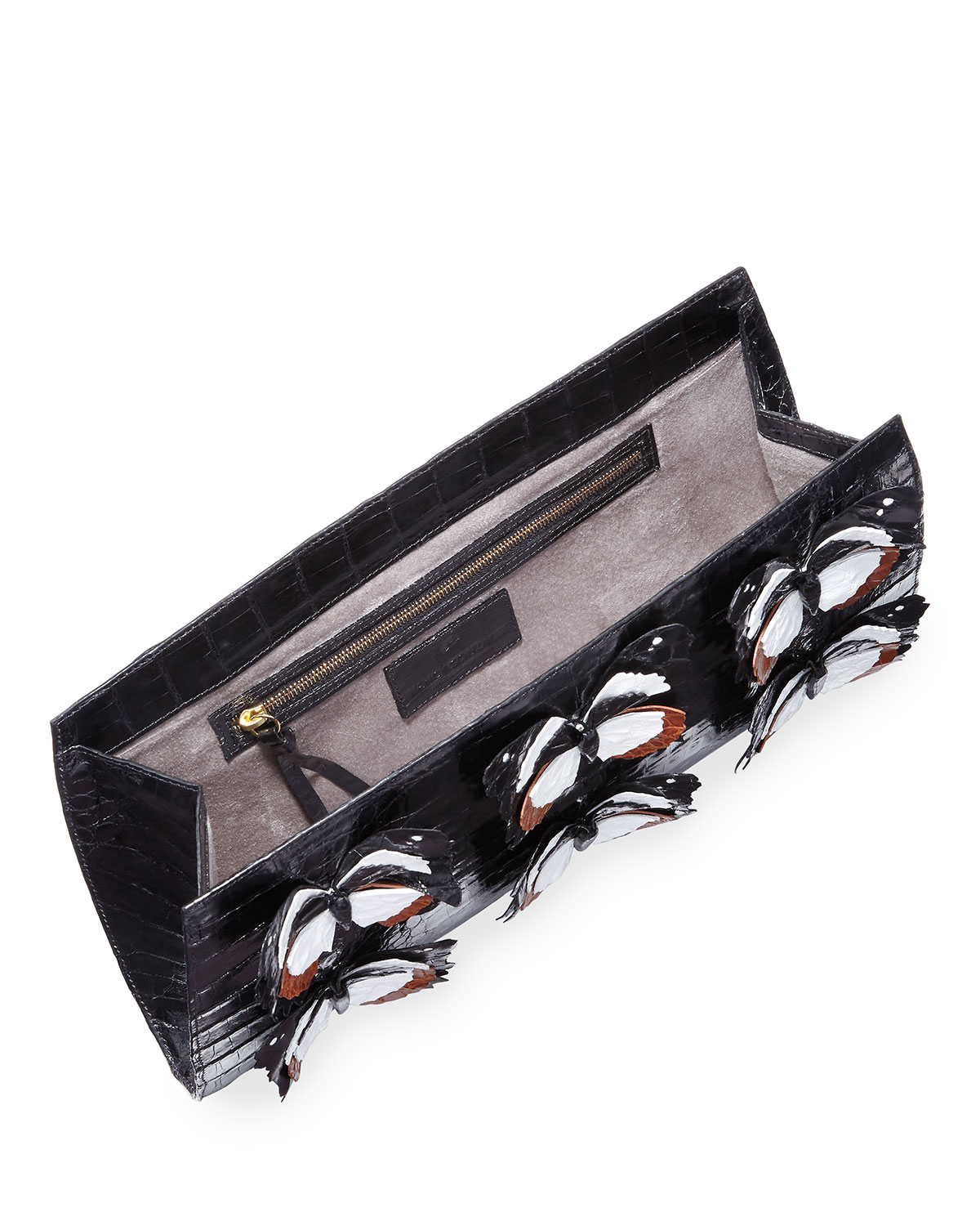 Butterfly Crocodile Small Slicer Clutch Bag, Black/Multi