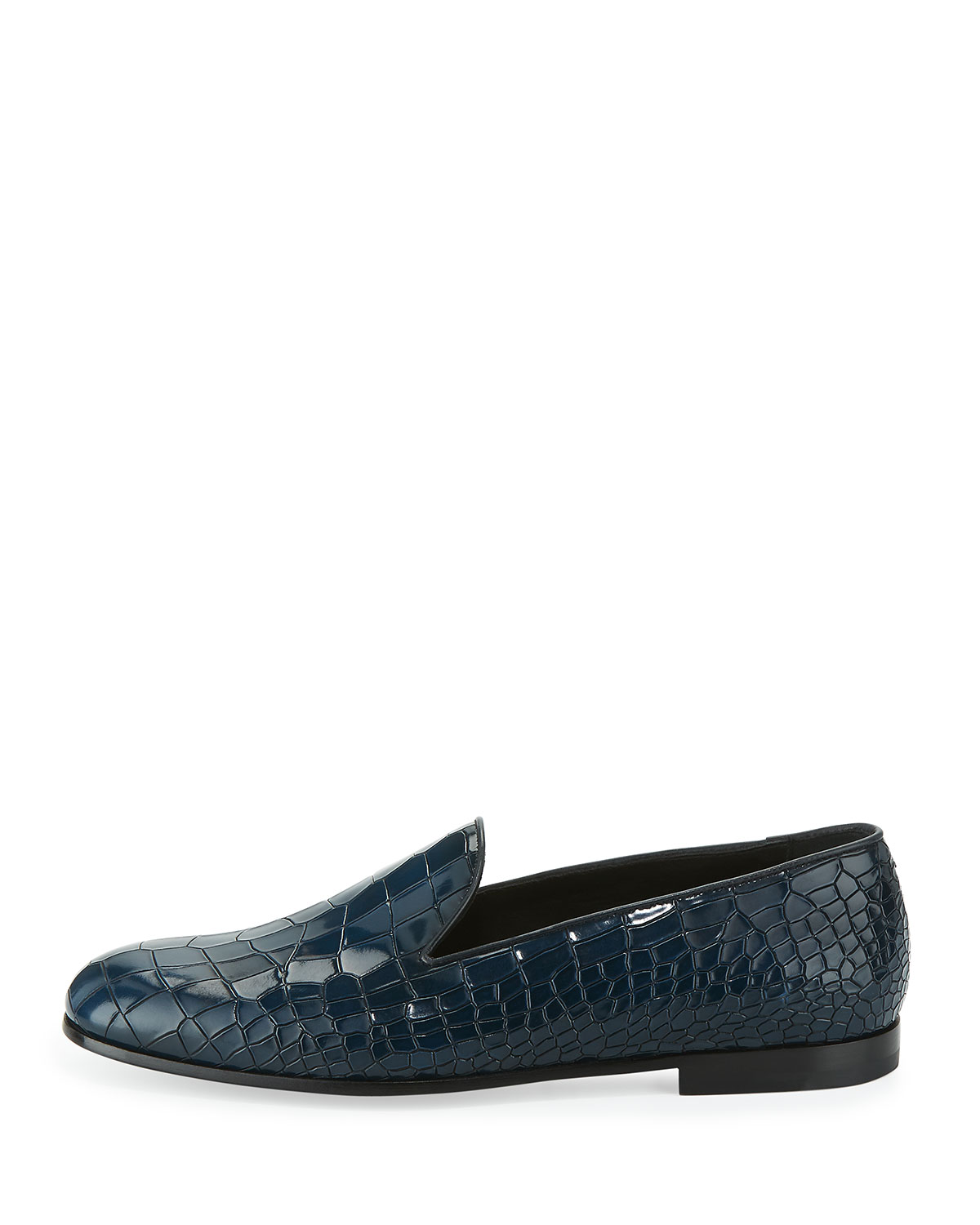 Crocodile-Embossed Leather Loafer, Blue