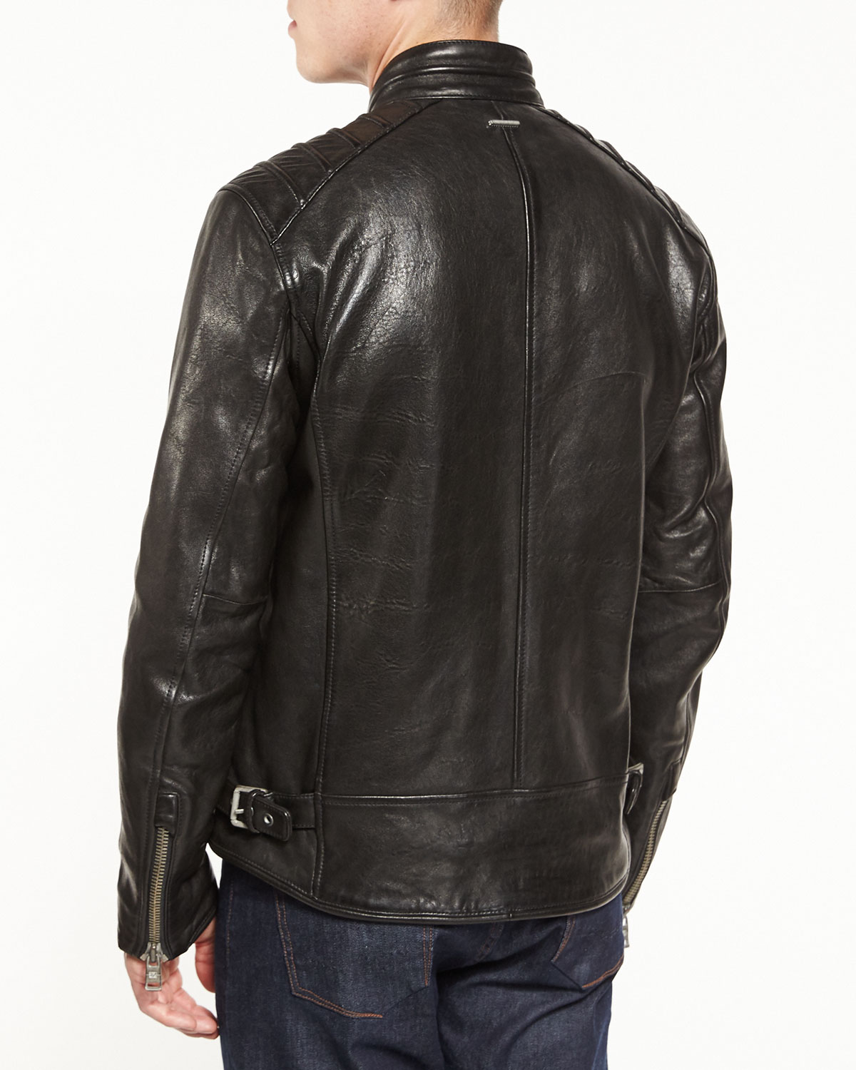 Boarder Leather Moto Jacket, Jet Black