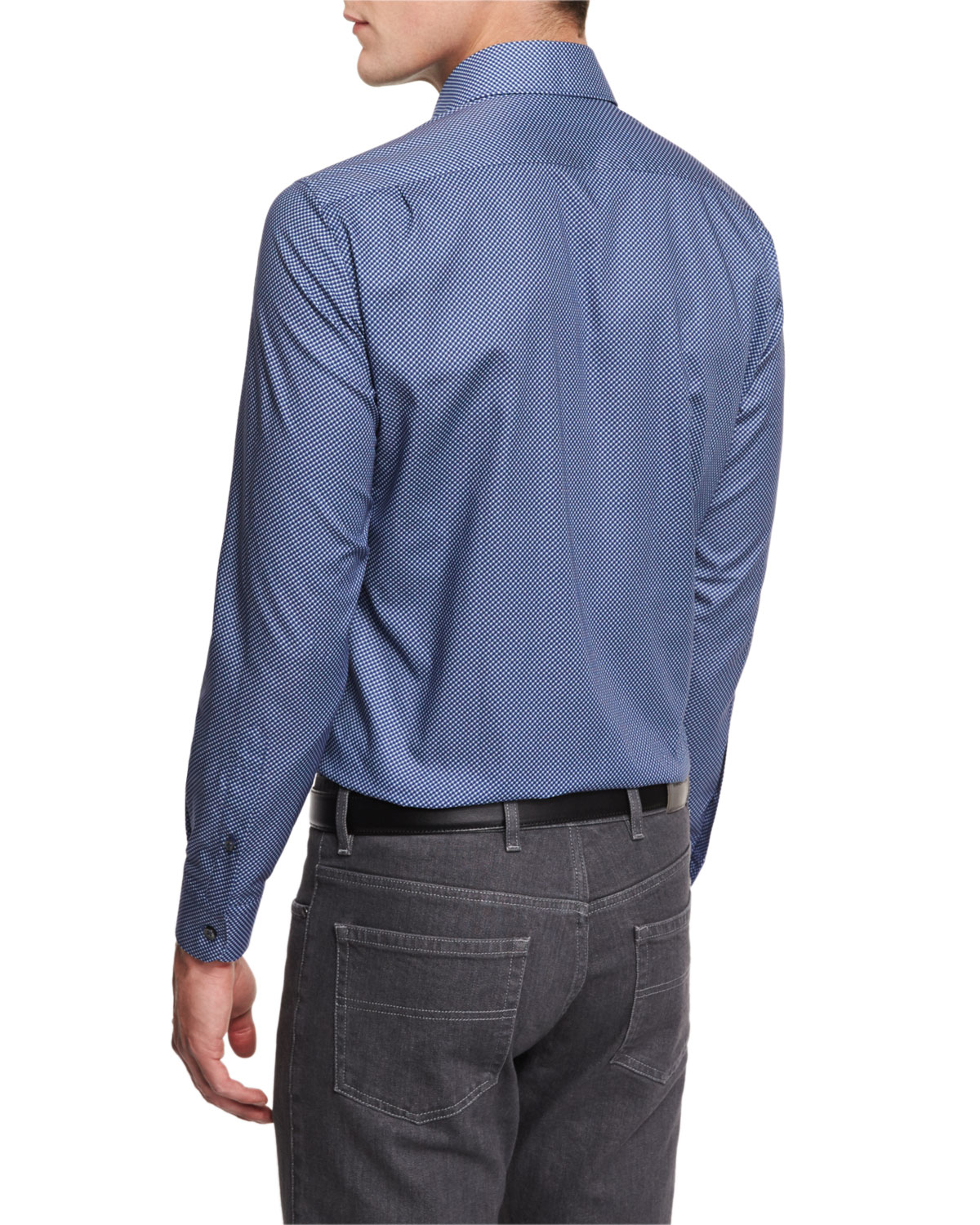 Check Long-Sleeve Sport Shirt, Navy/Steel/White