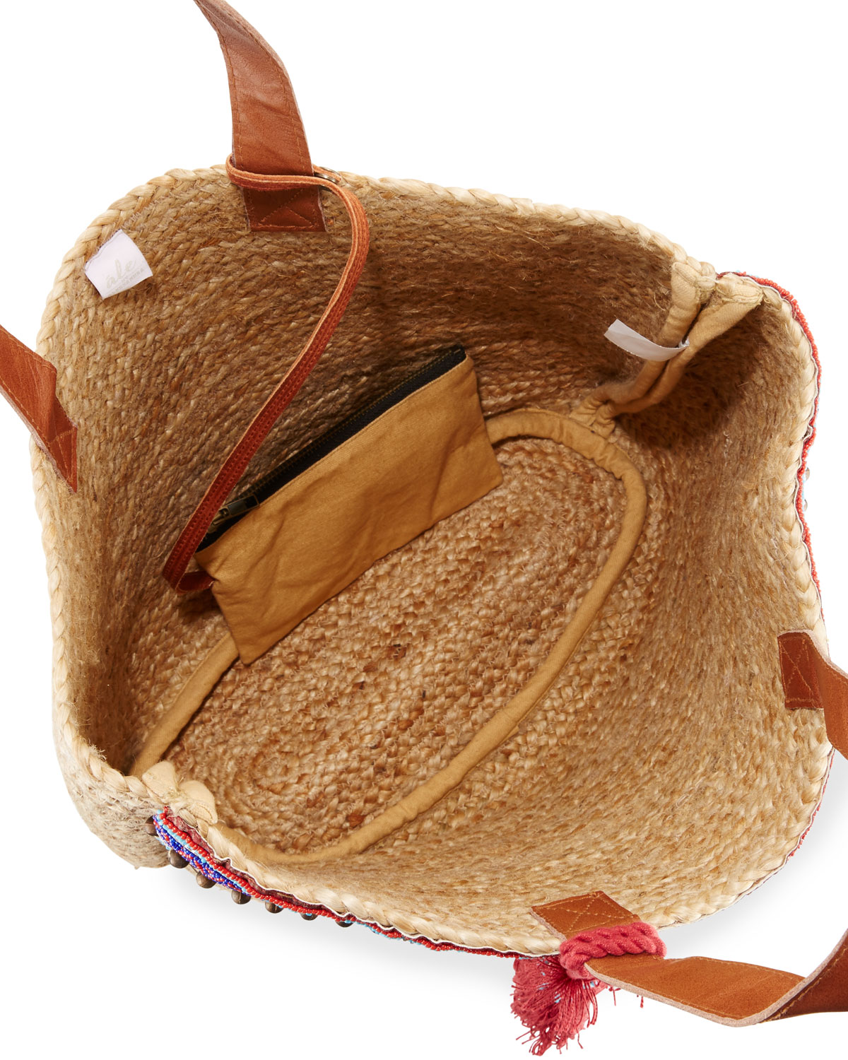 Marrakesh Embroidered Straw Beach Tote Bag, Beige