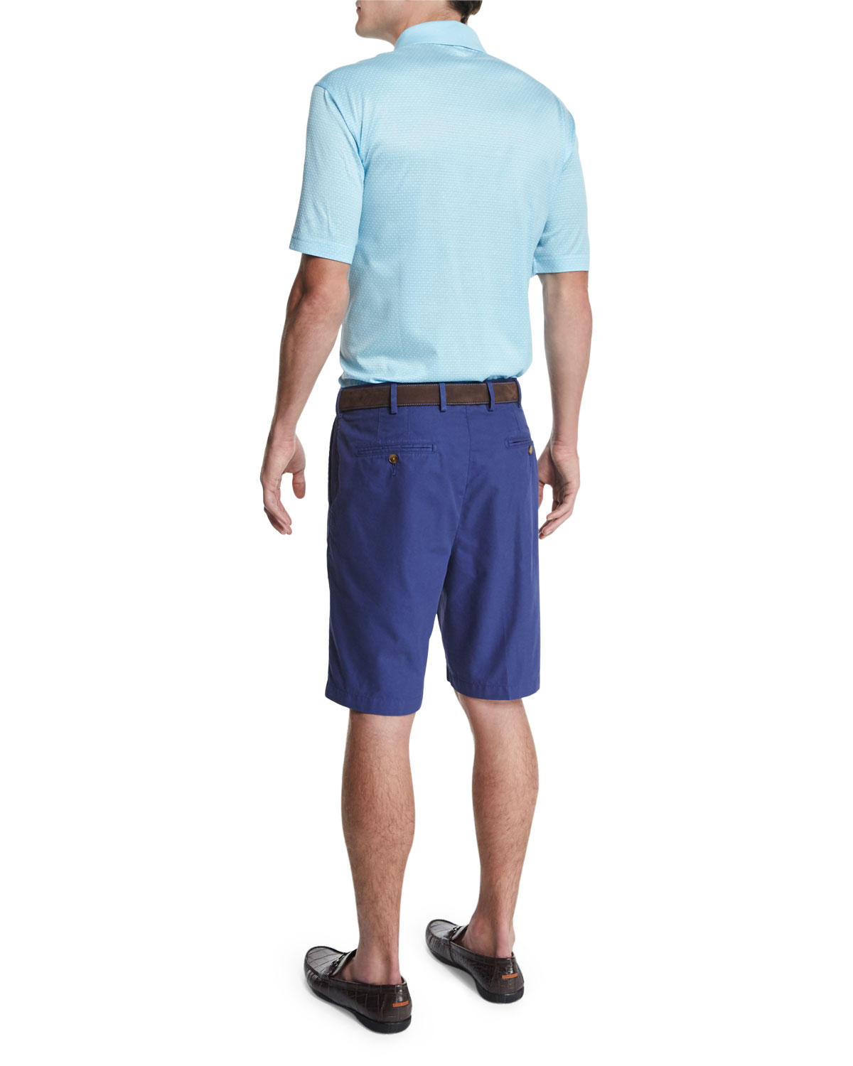 Jacquard-Knit Short-Sleeve Polo Shirt, Light Blue