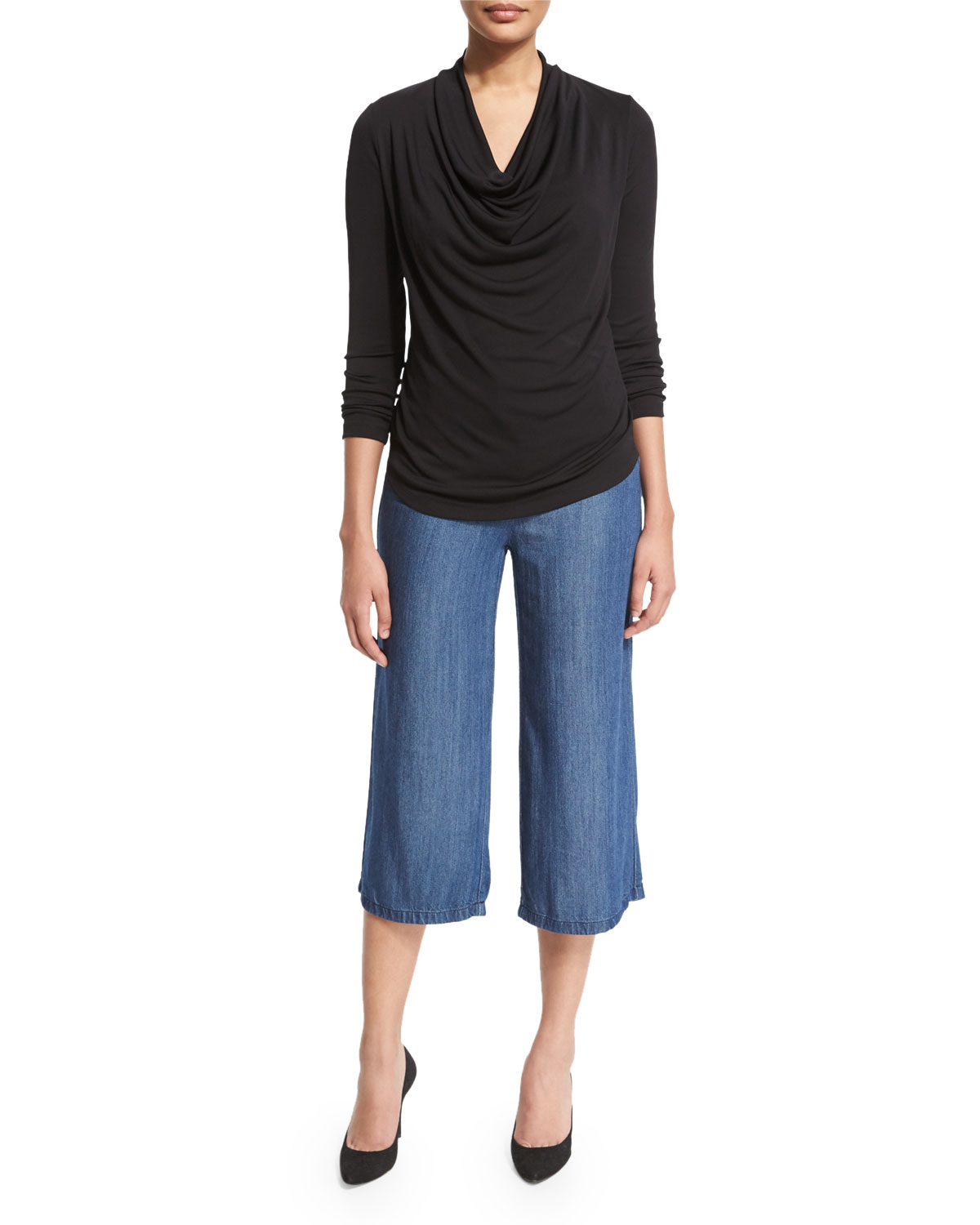 Straight-Leg Culotte Pants, Denim