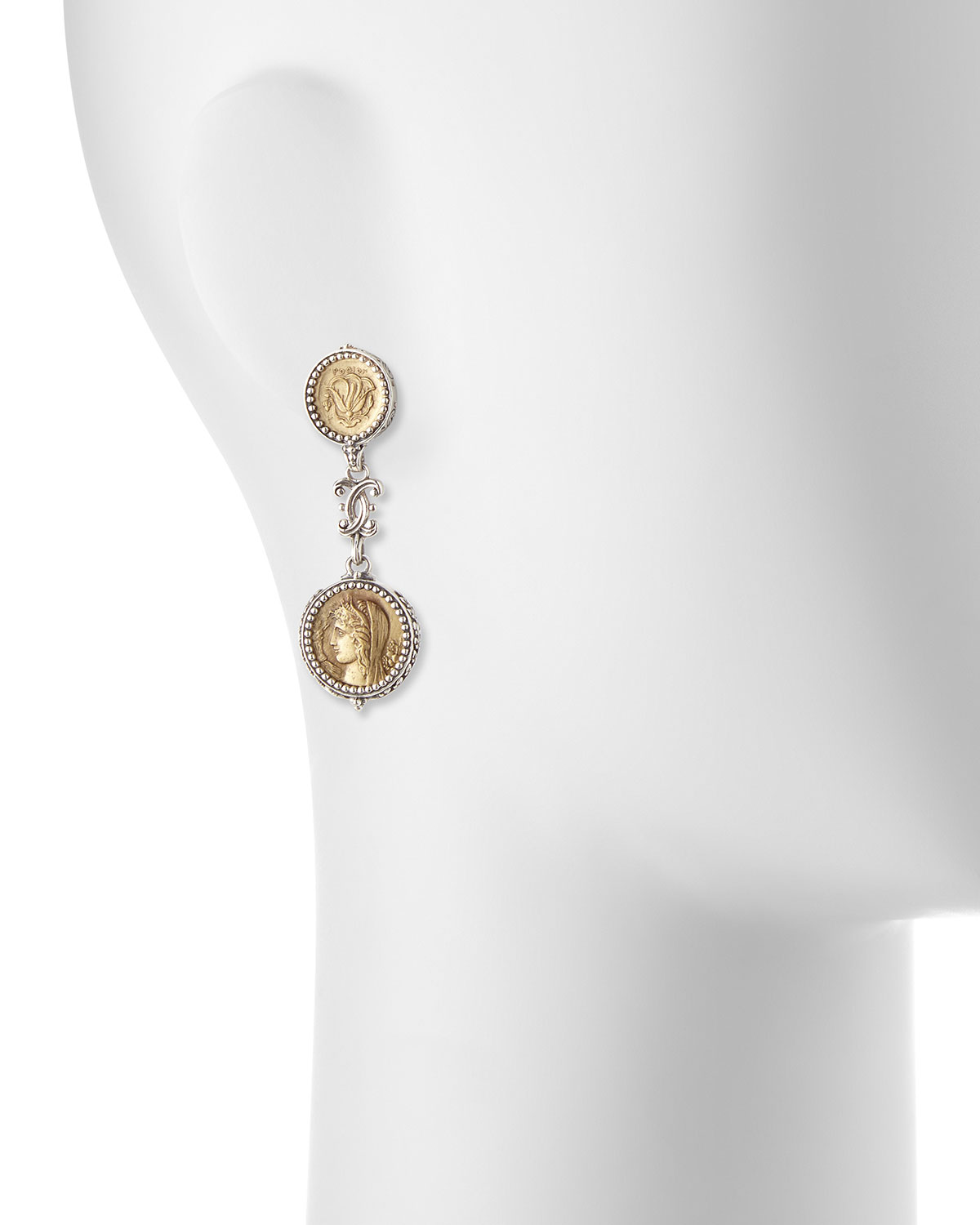 Silver and Bronze Double-Drop Coin Earrings