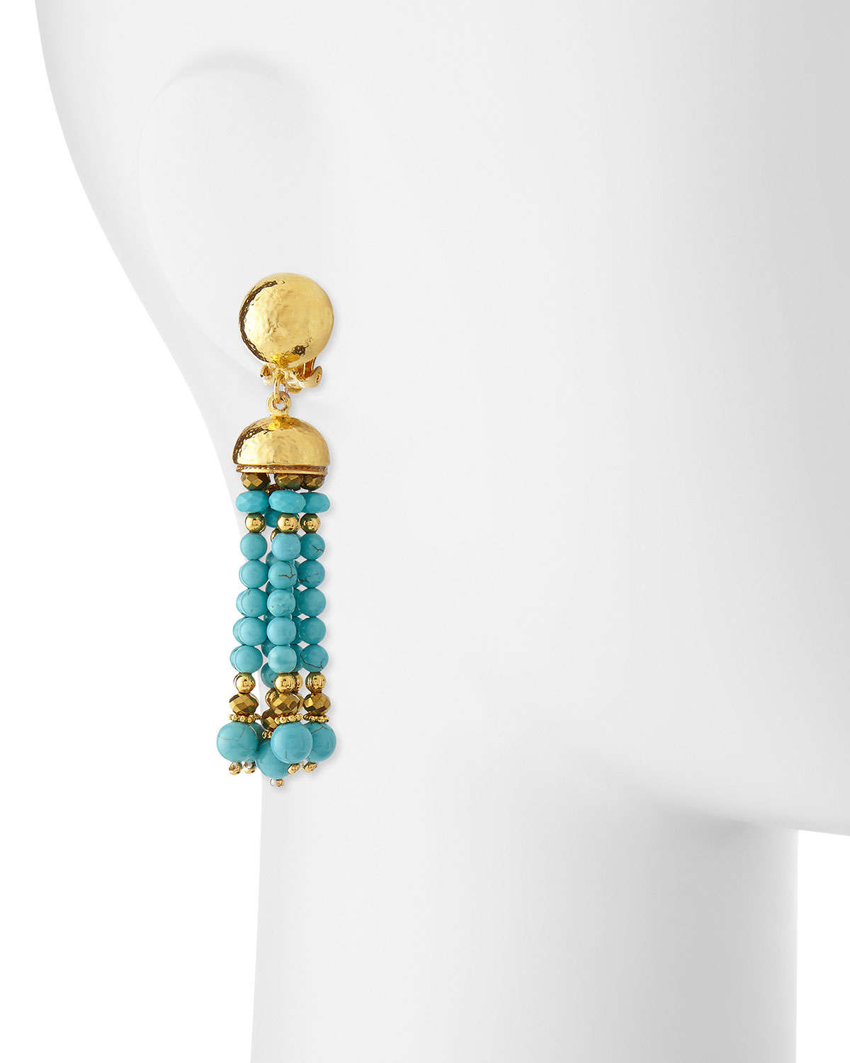 Clip-On Turquoise Beaded Tassel Earrings