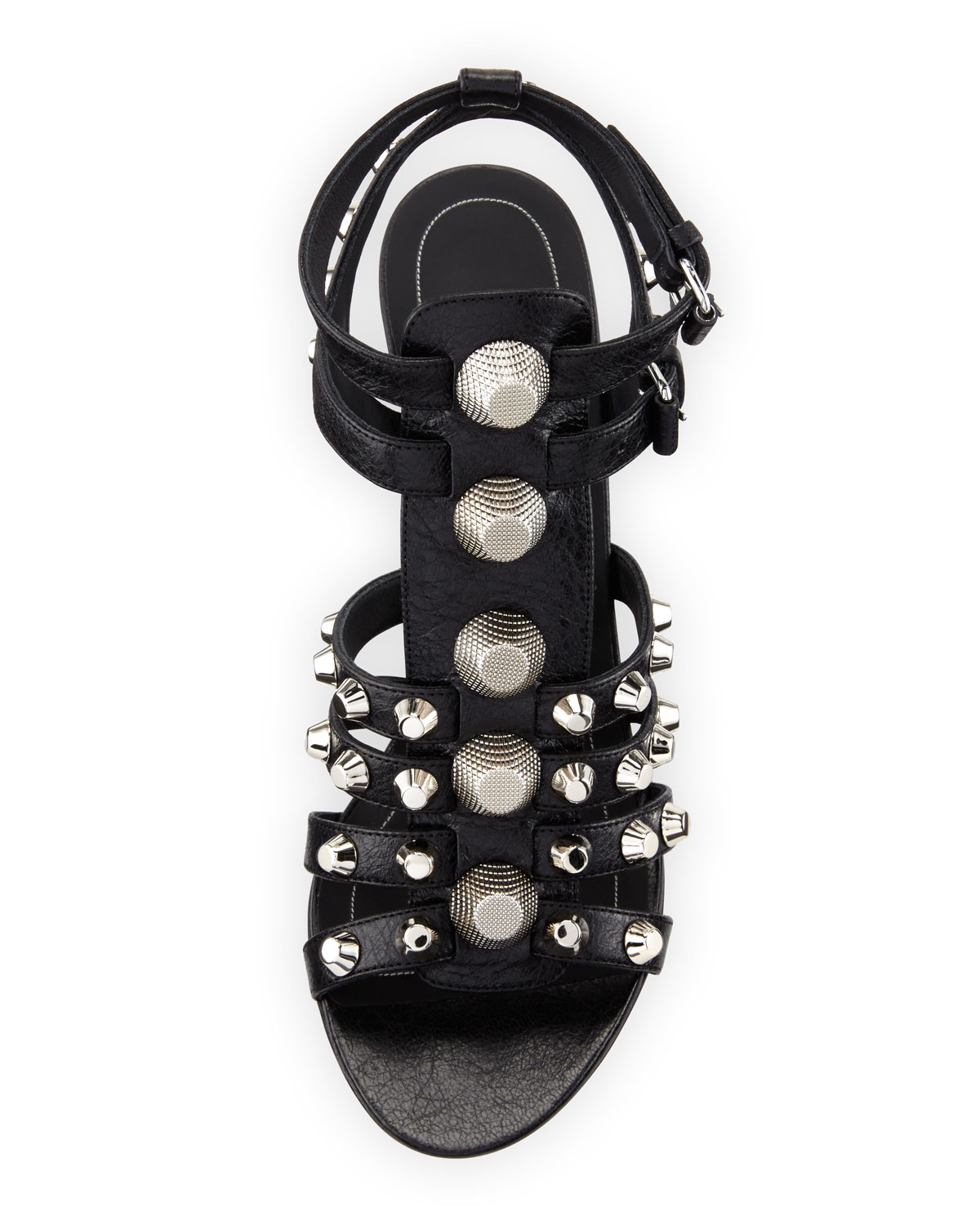 Studded Caged Wedge Sandal, Noir/Silver