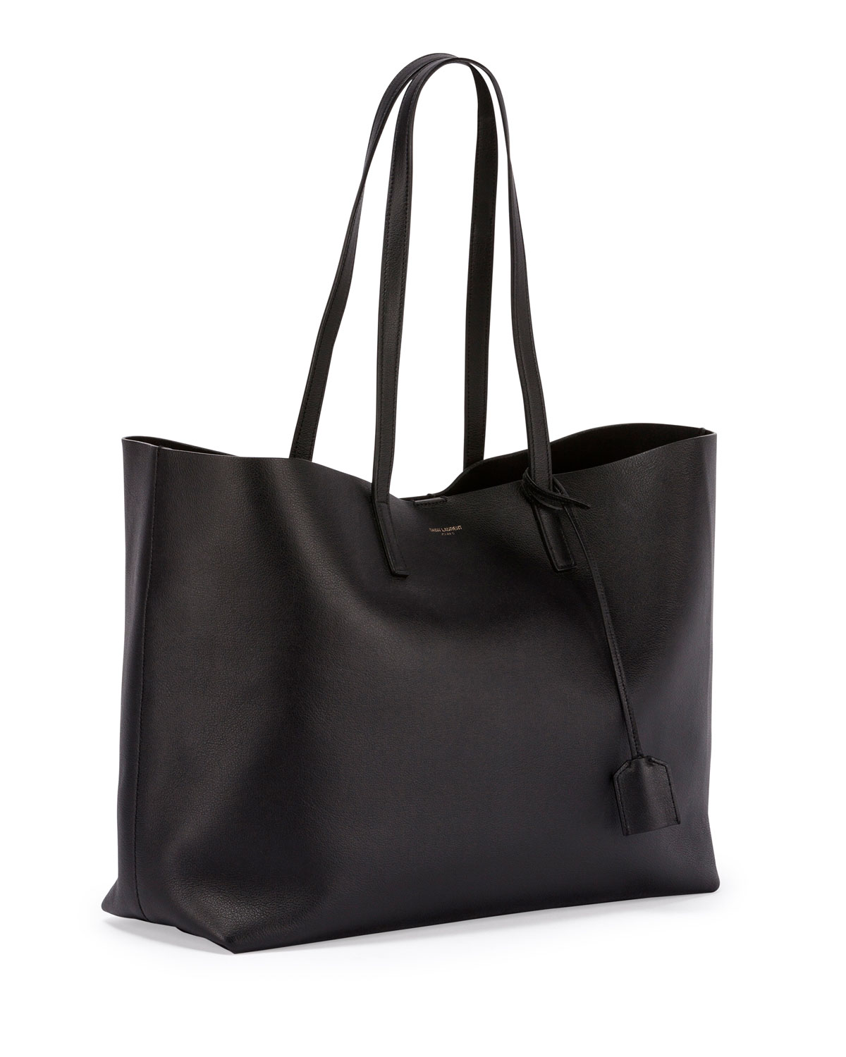 Large East-West Leather Shopper Bag, Black