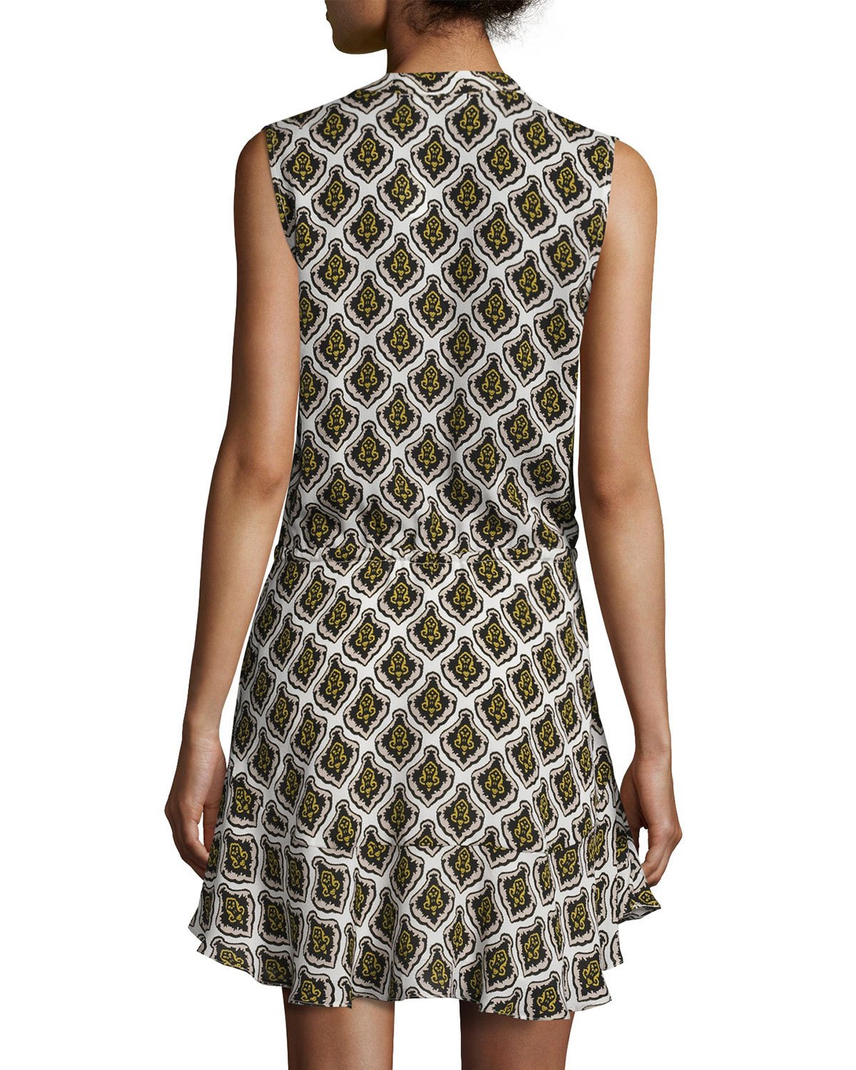 Calder Sleeveless Damask Mini Dress, Black/Yellow