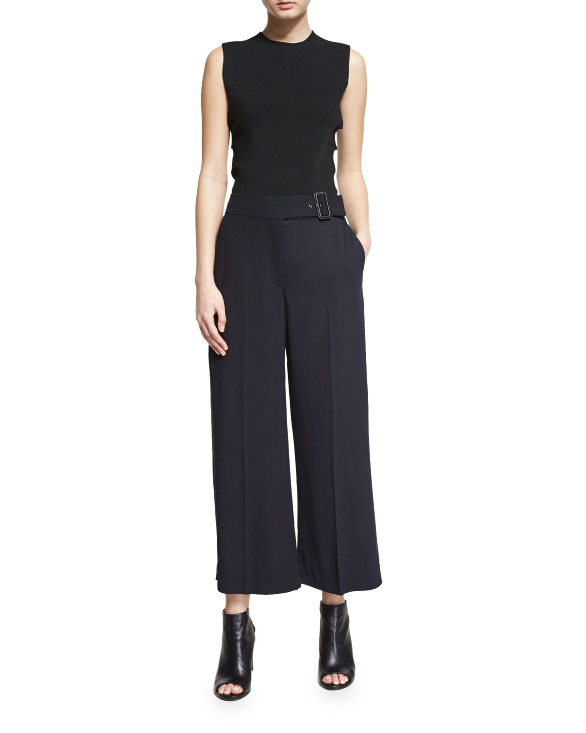 Emily Belted Gaucho Pants, Navy