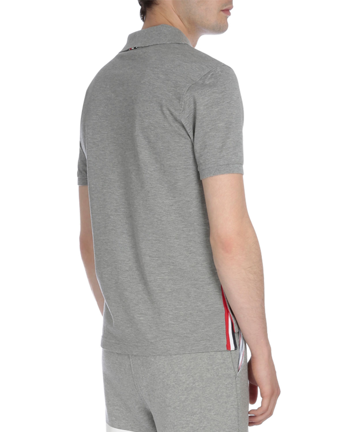 Stripe-Trim Pique Polo Shirt, Light Gray