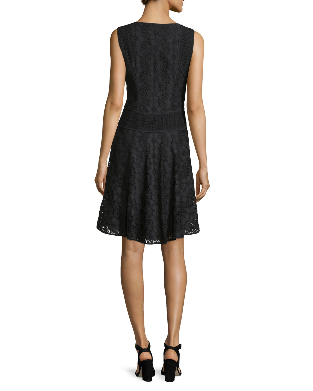 Fiorenza Sleeveless Lace A-Line Dress, Black