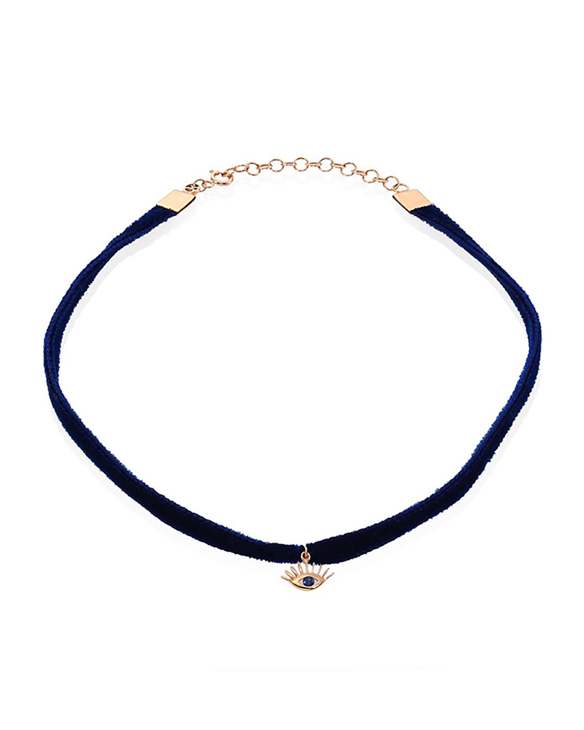 Velvet Choker Necklace with Evil Eye Charm, Blue