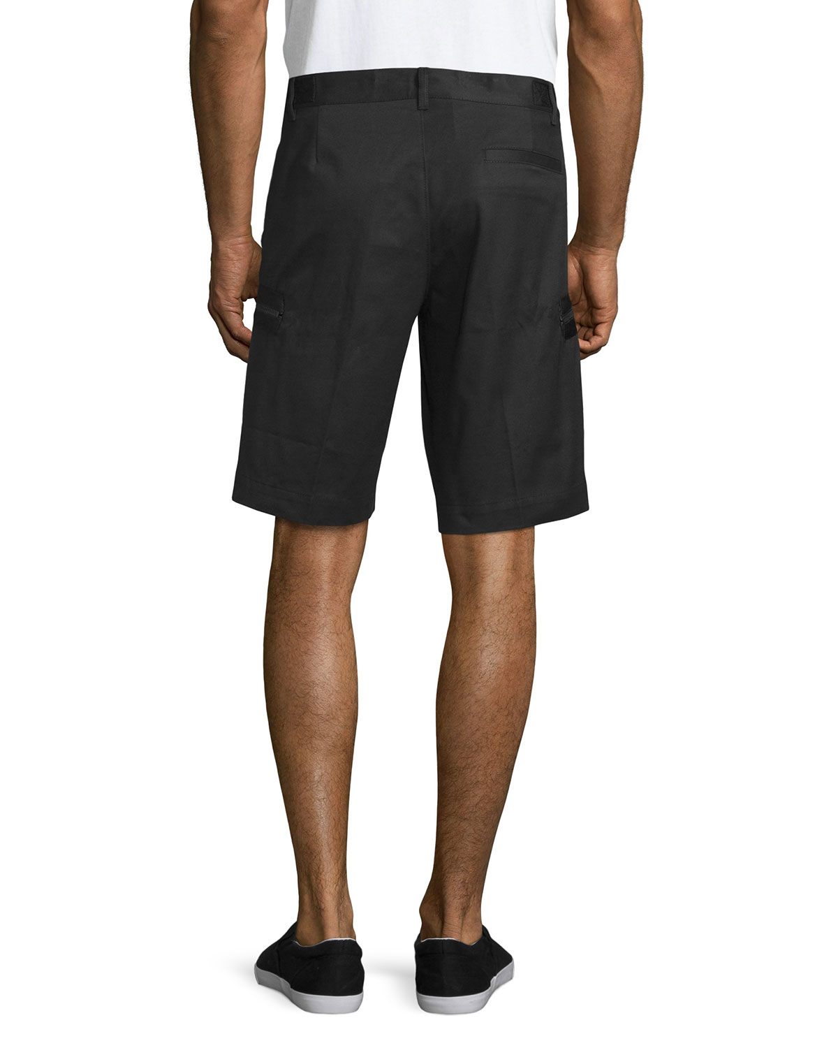 Straight-Leg Shorts with Side Zip Pockets, Black
