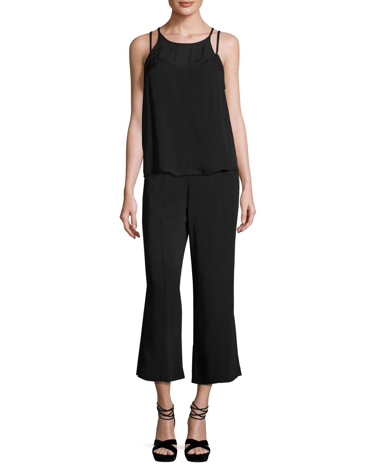 Veron Silk Double-Strap Camisole, Black