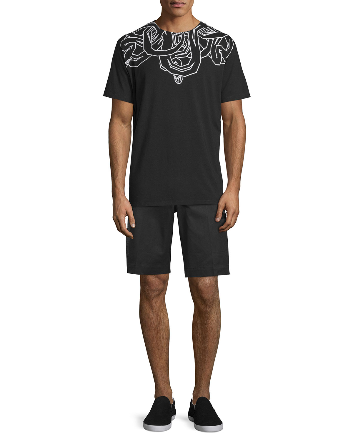 Straight-Leg Shorts with Side Zip Pockets, Black