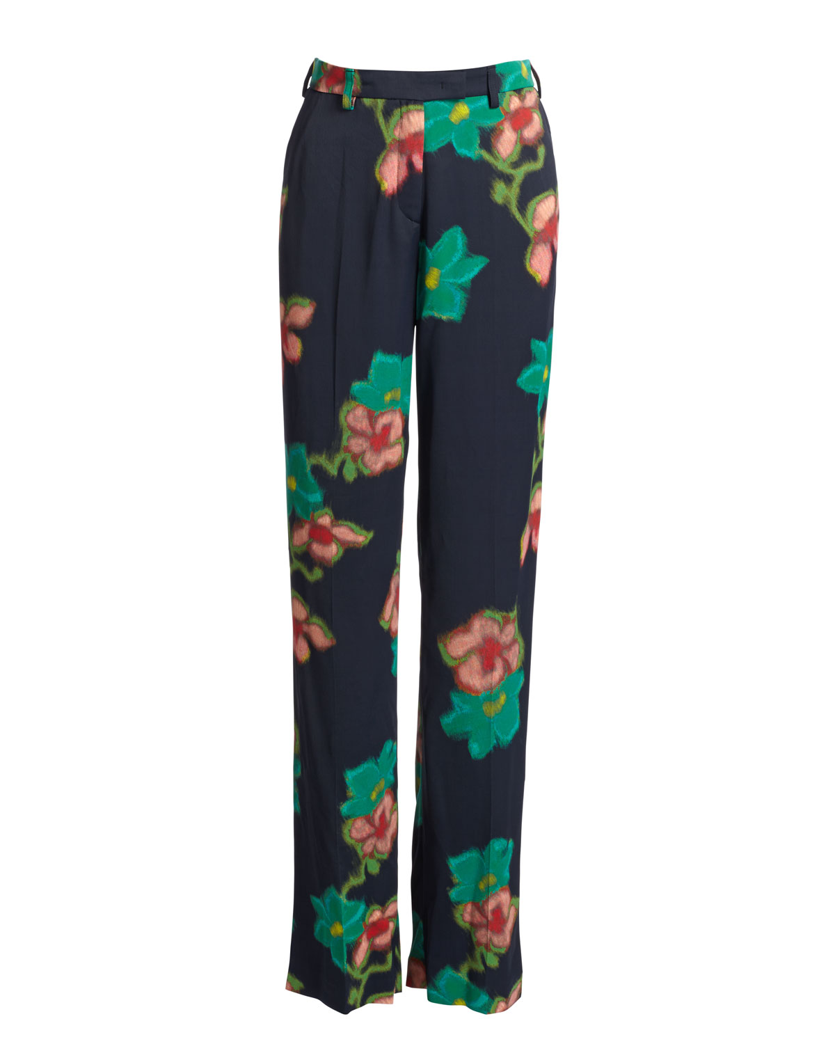 Floral Straight-Leg Pants, Black