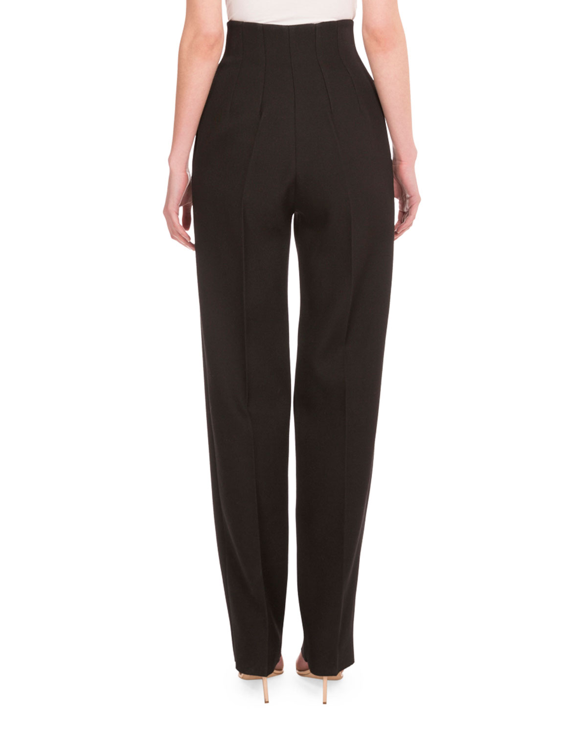 High-Waist Pleated-Front Pants, Black