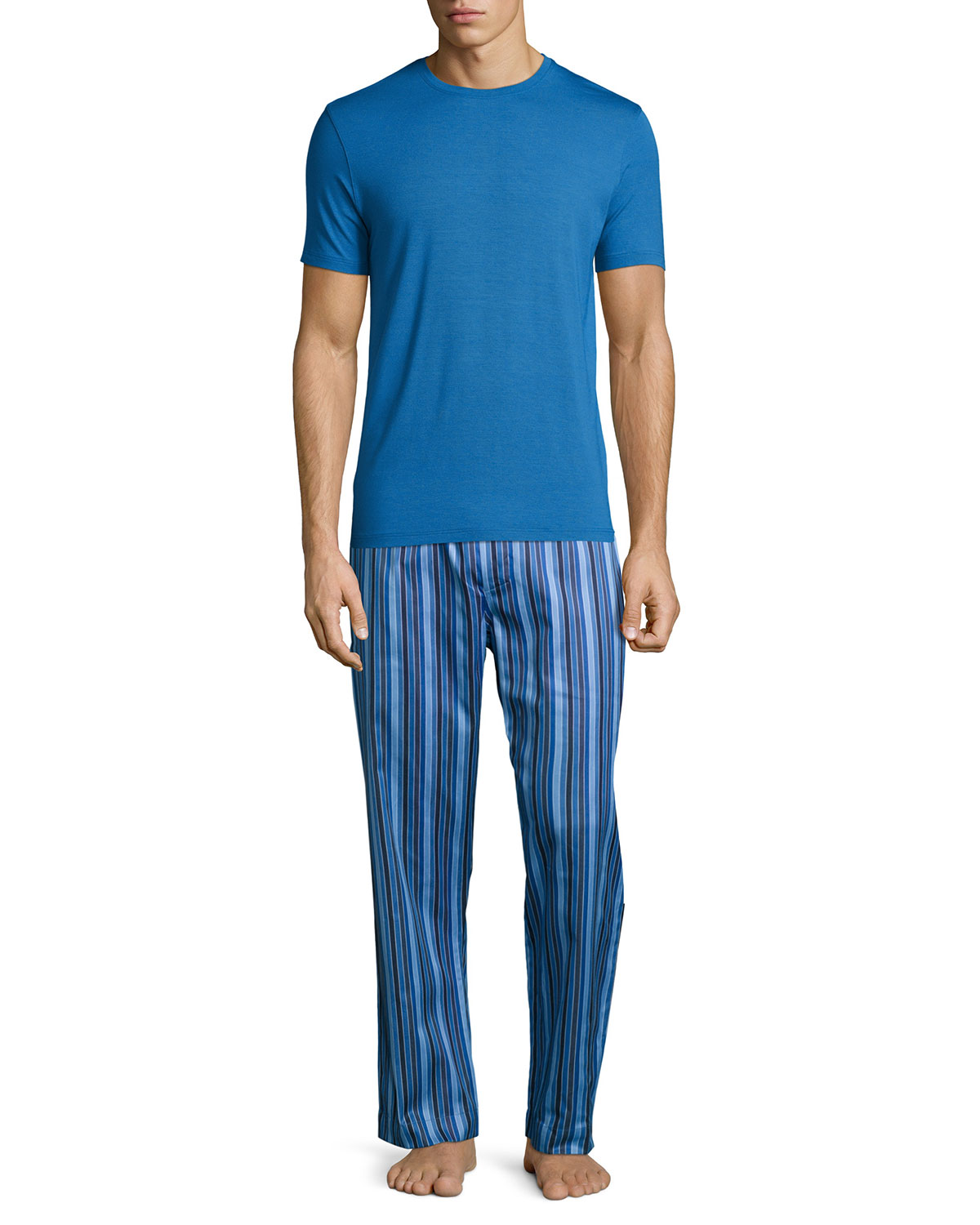 Satin-Striped Pajama Pants, Blue