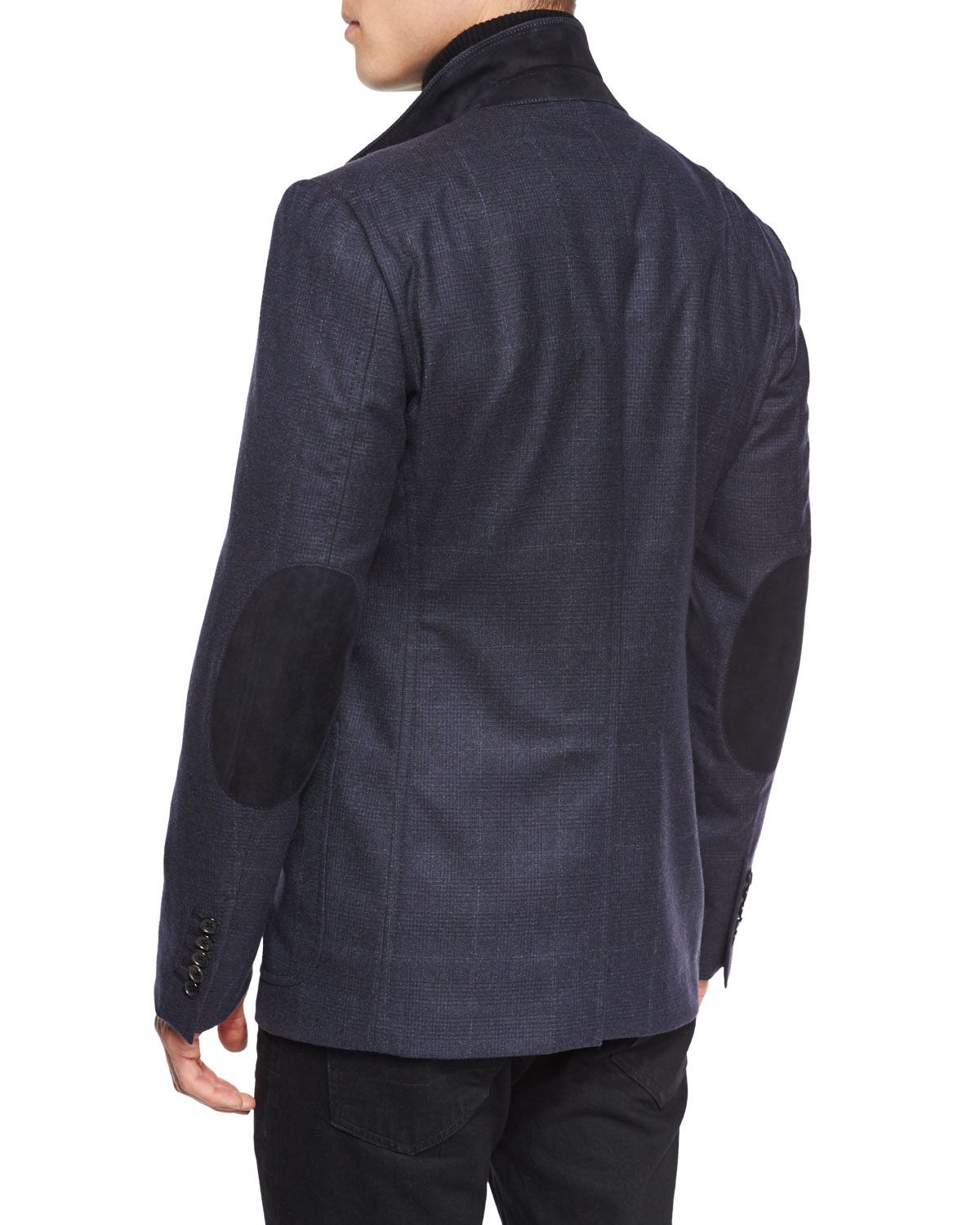 Windowpane-Plaid Cardigan Jacket, Navy