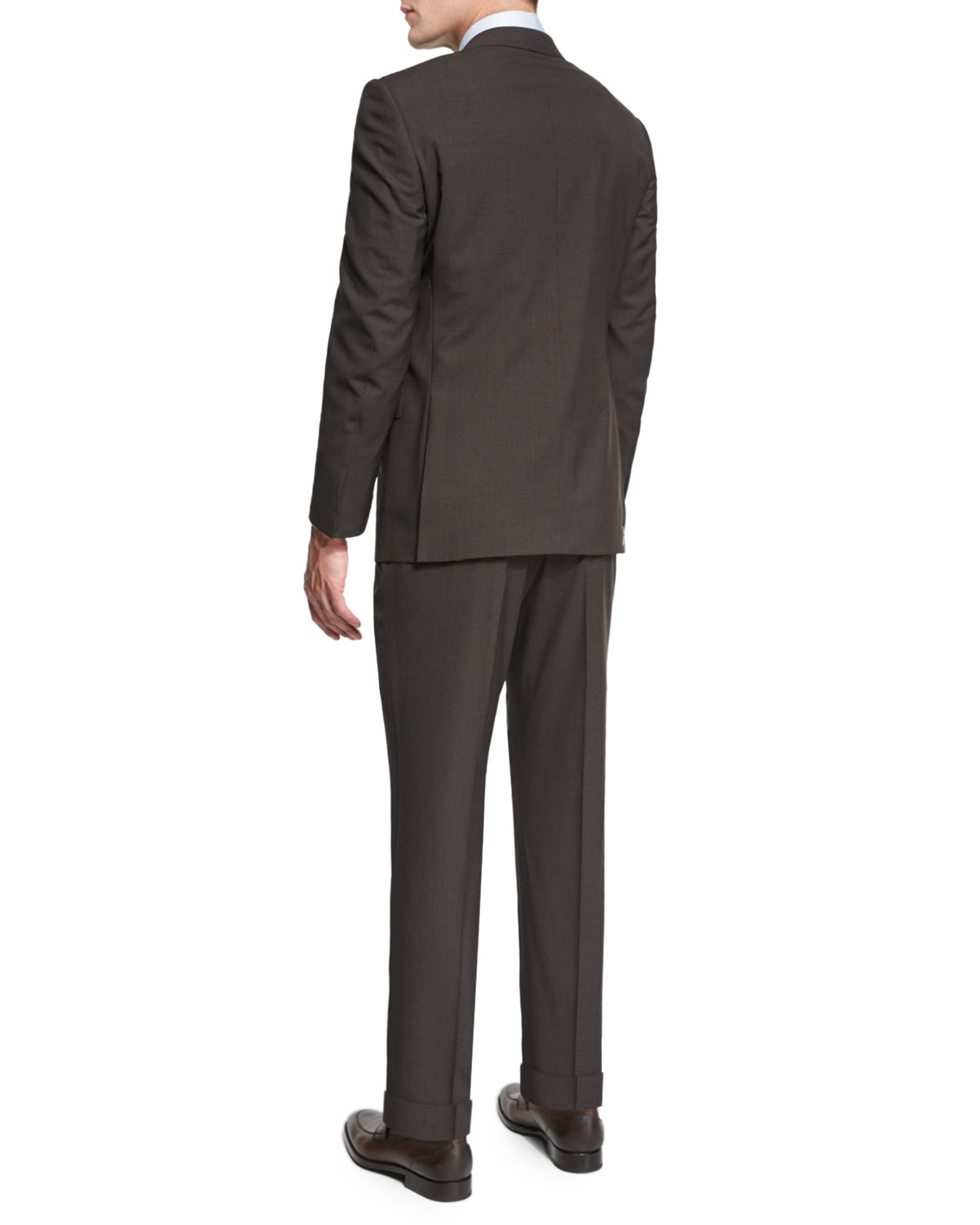 Micro-Check Two-Piece Wool Suit, Brown