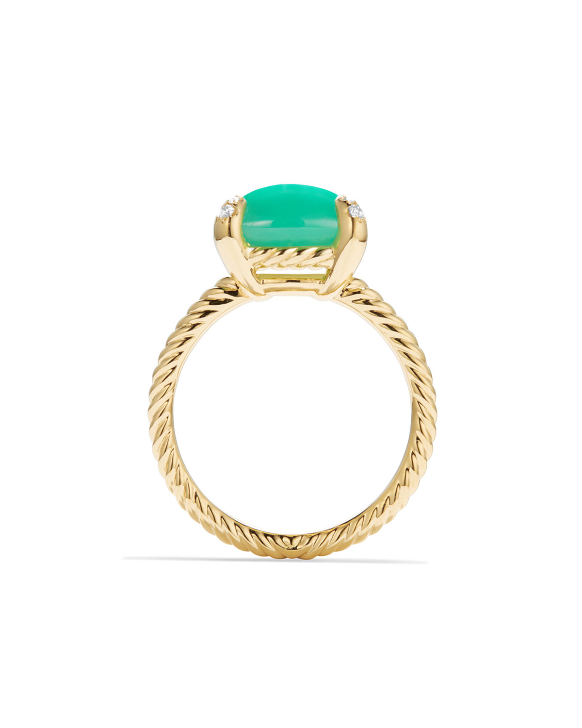 Châtelaine 18k Gold 11mm Chrysoprase Ring w/ Diamonds, Size 6