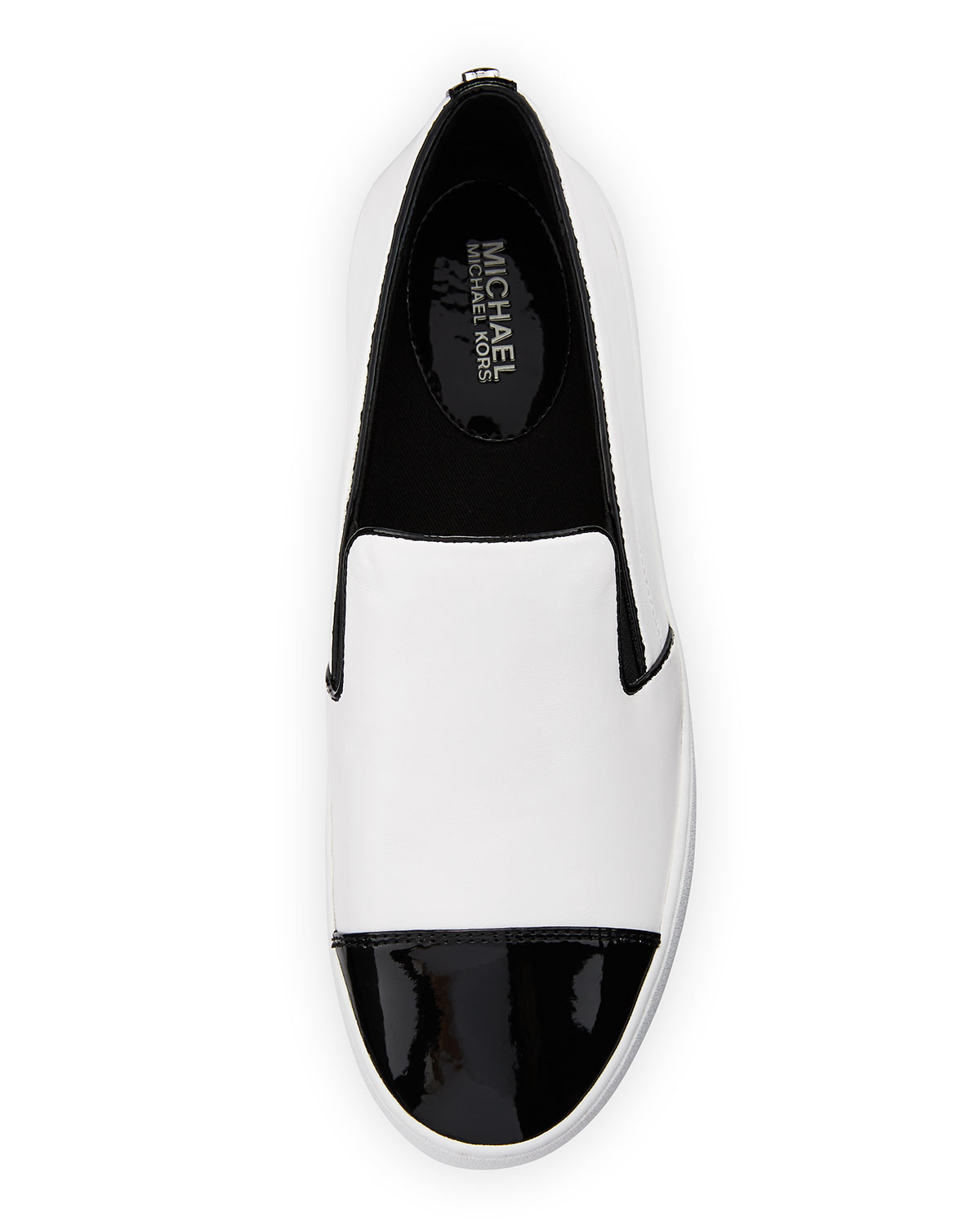 Tia Cap-Toe Leather Slip-On Sneaker, Optic White/Black