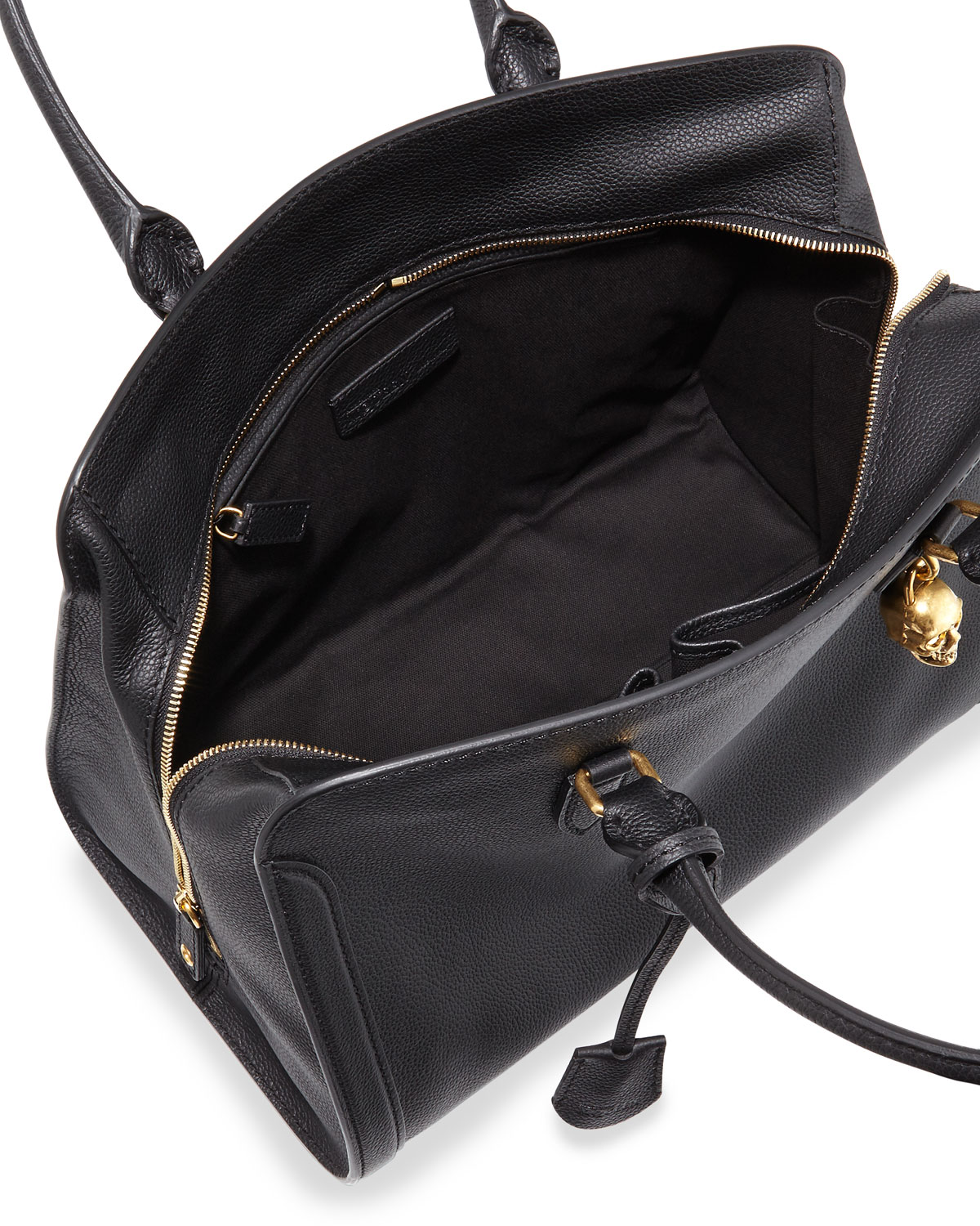 Calfskin Padlock Satchel Bag, Black