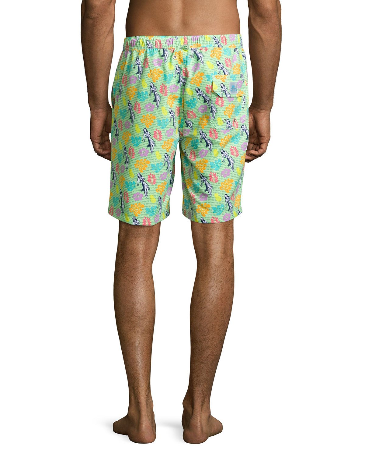 Hula Girl Swim Trunks, Dark Green