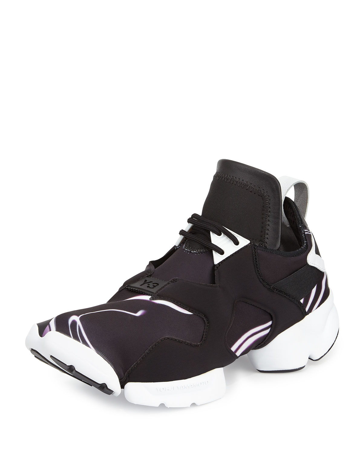 Kohna Lightning-Print Leather Sneaker, Black/White Purple