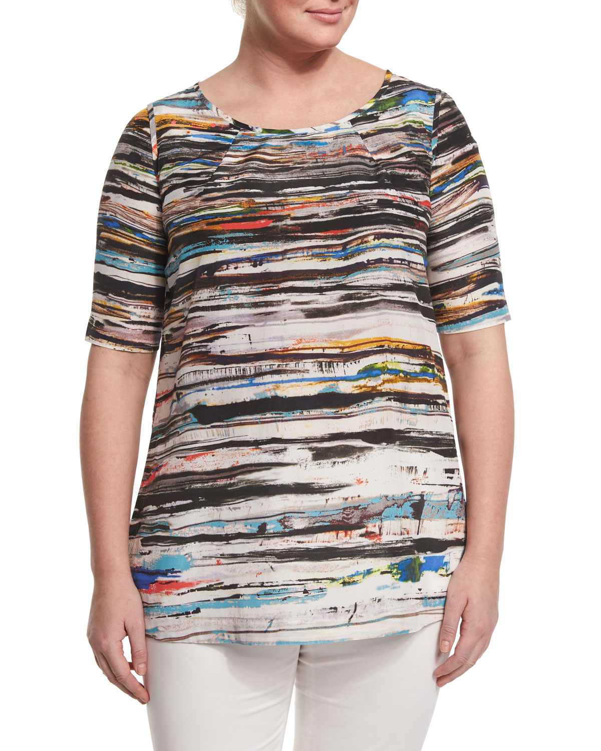 Biacca Striped Tank W/ Attachable Sleeves, Plus Size